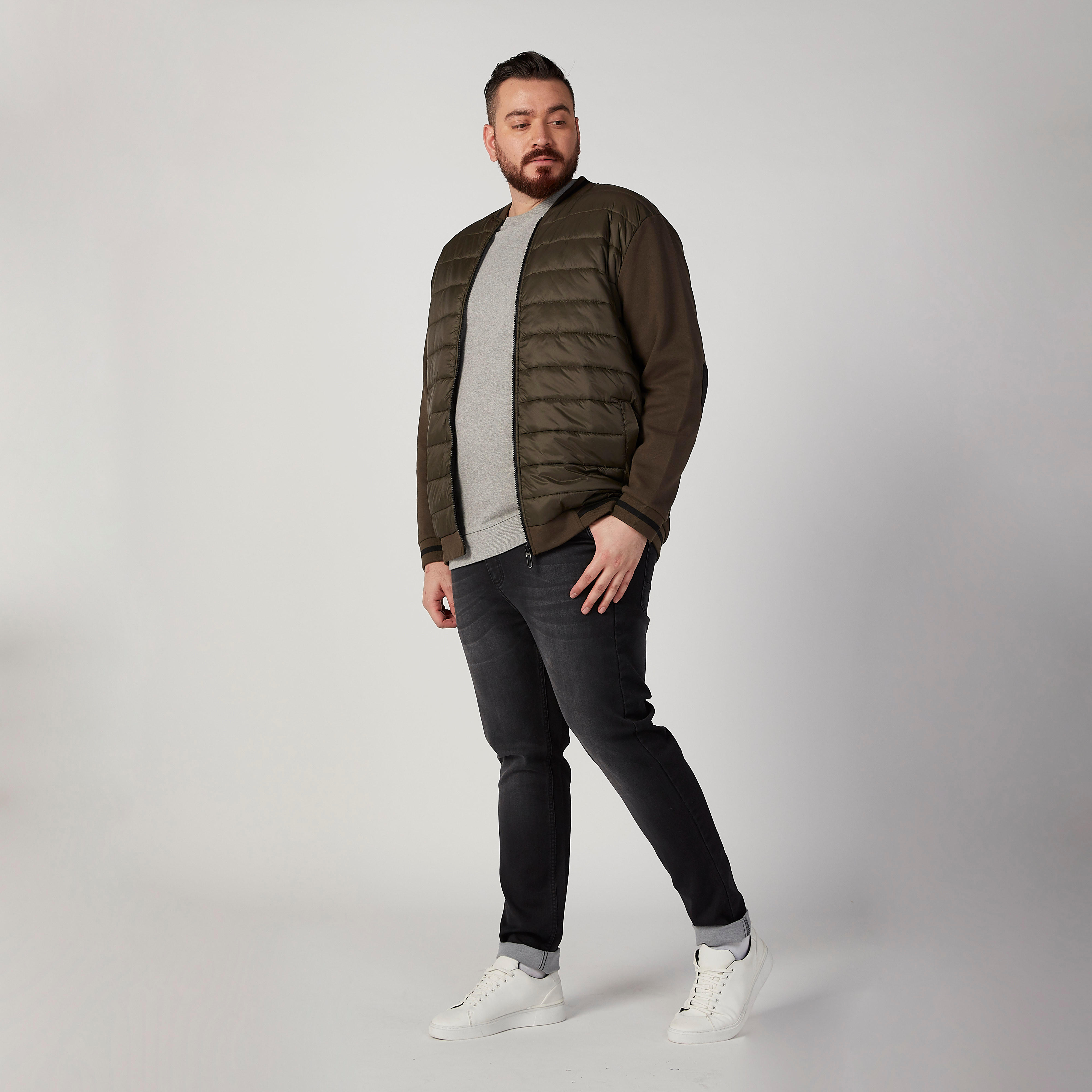 Textured Bomber Jacket with Long Sleeves and Kangaroo Pockets-men-clothing-jacketsandblazers-jackets-image-2
