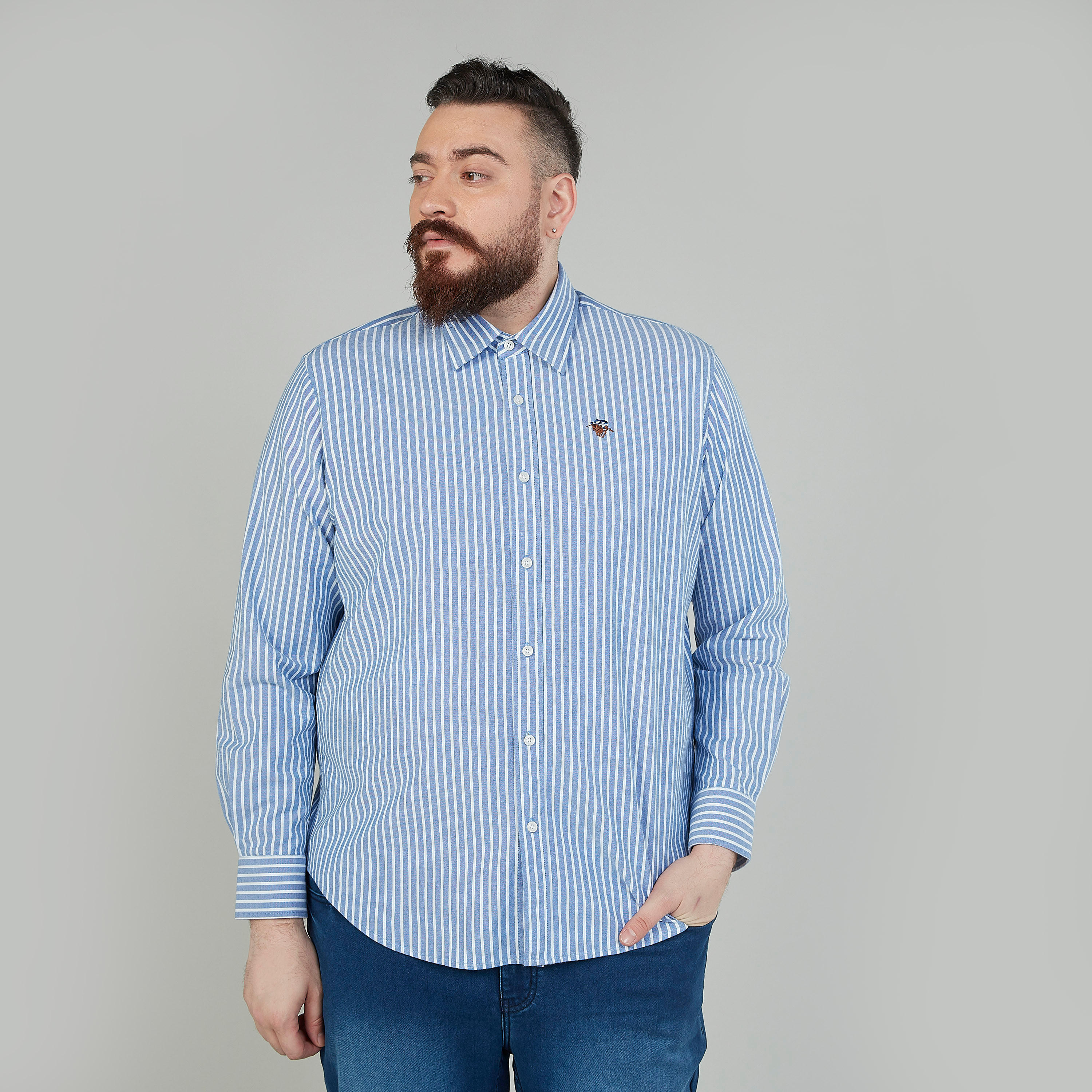 قميص مخطط بياقة عاديّة وأكمام طويلة-men-clothing-shirts-image-4