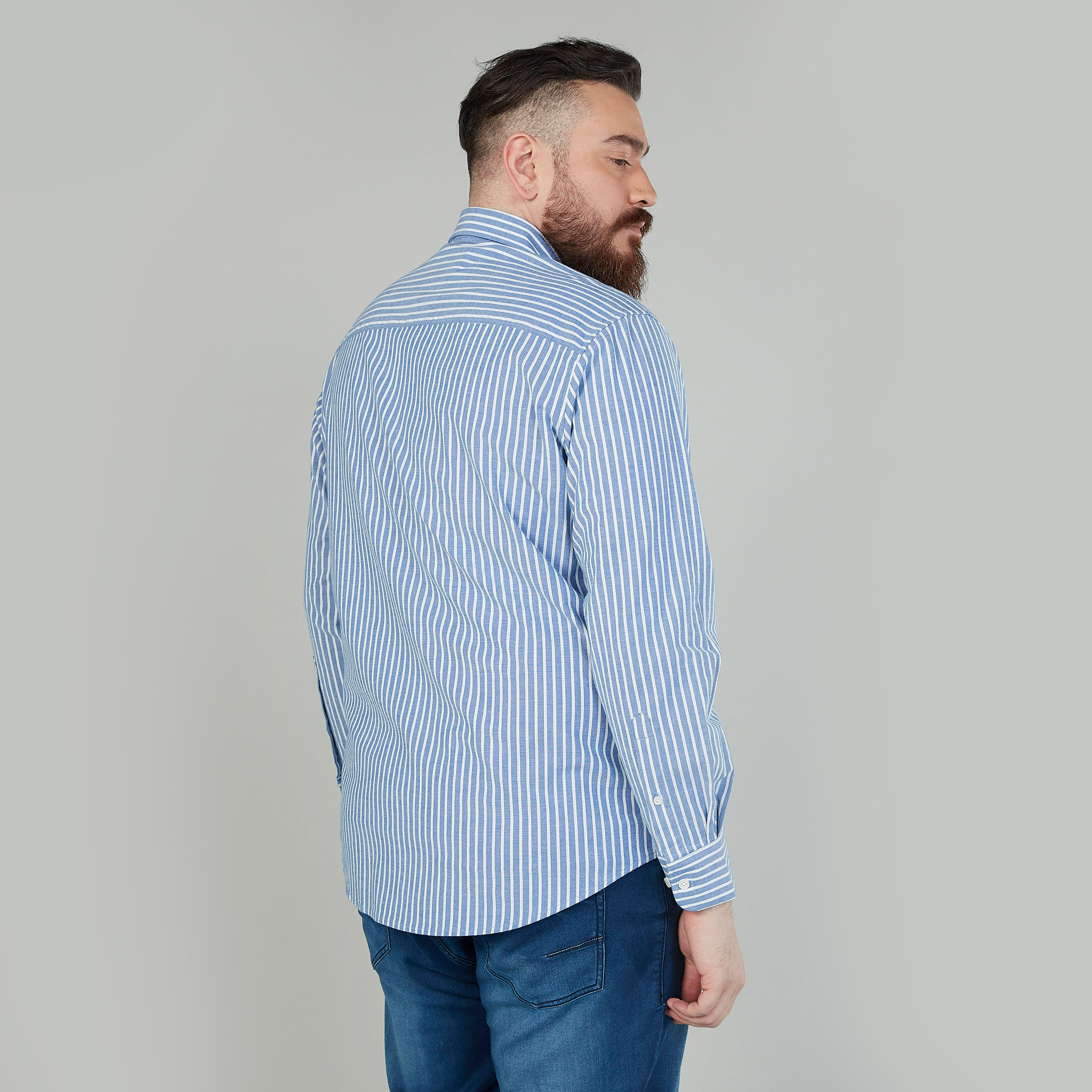 قميص مخطط بياقة عاديّة وأكمام طويلة-men-clothing-shirts-image-1