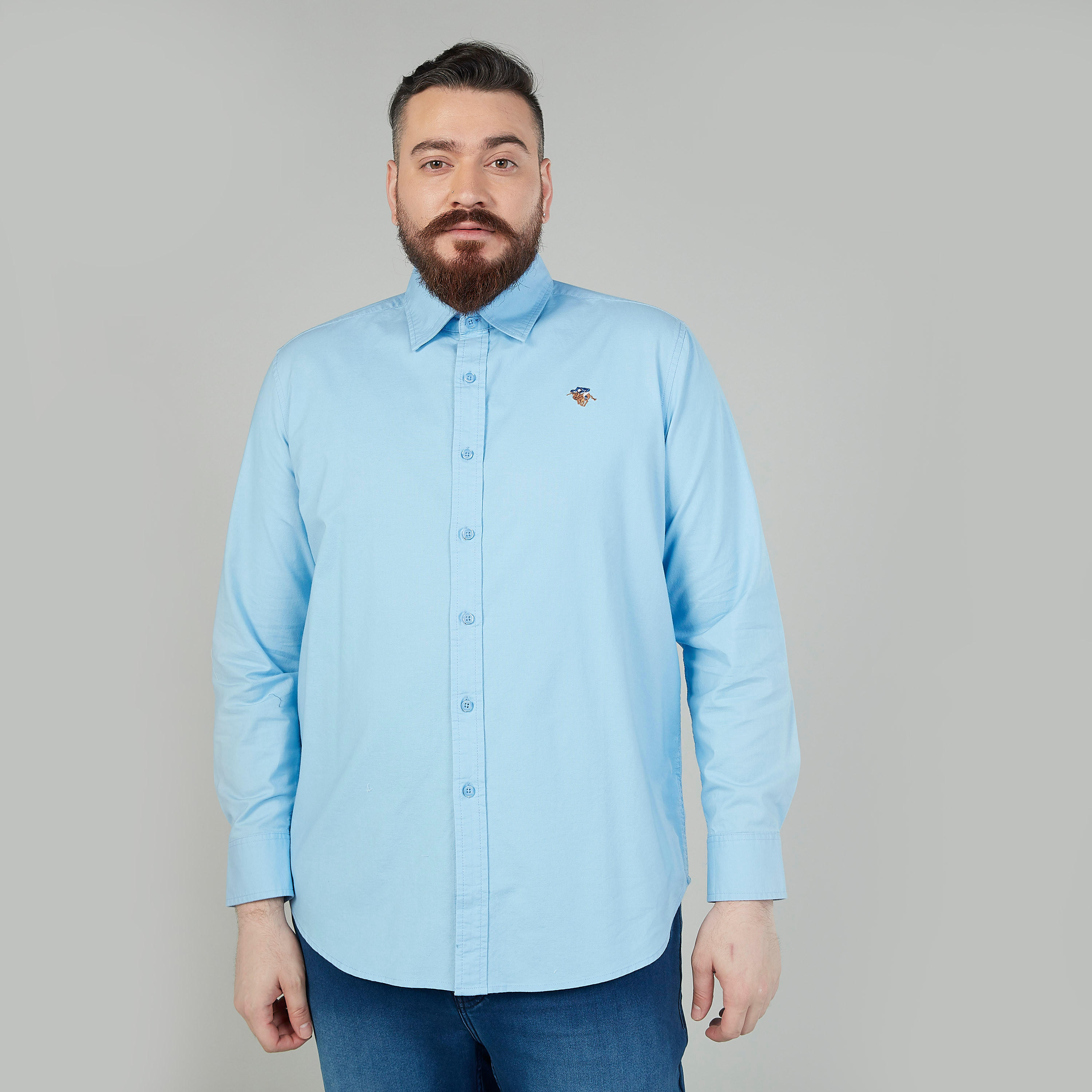 Plain Shirt with Long Sleeves and Spread Collar-men-clothing-shirts-image-1
