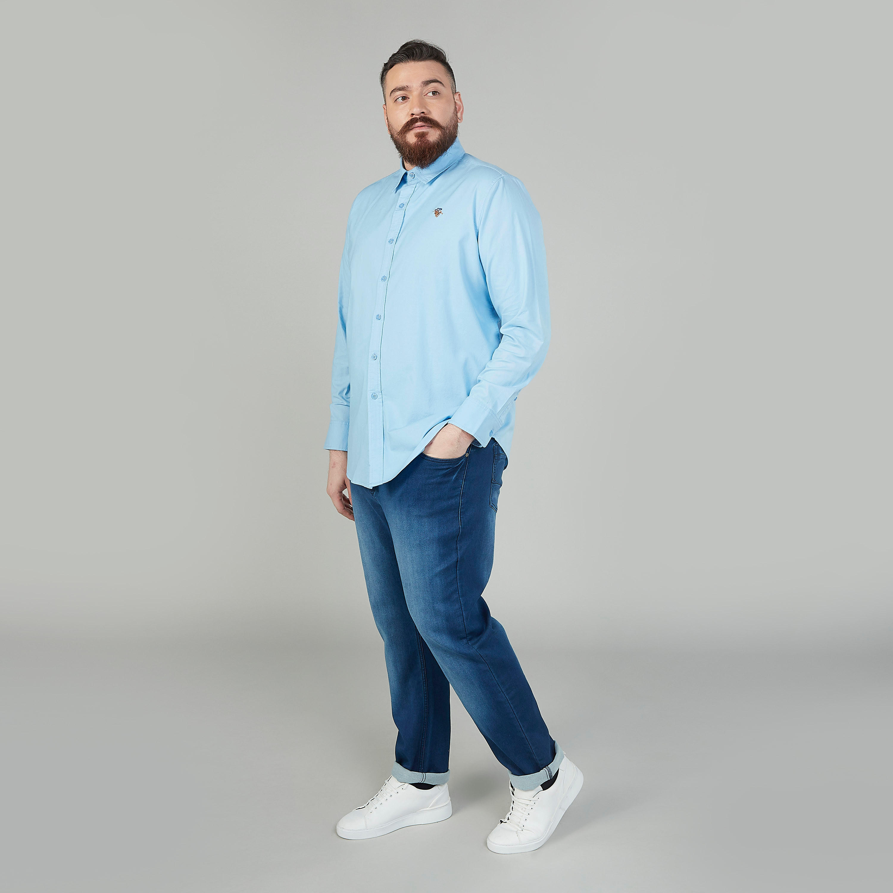 Plain Shirt with Long Sleeves and Spread Collar-men-clothing-shirts-image-2