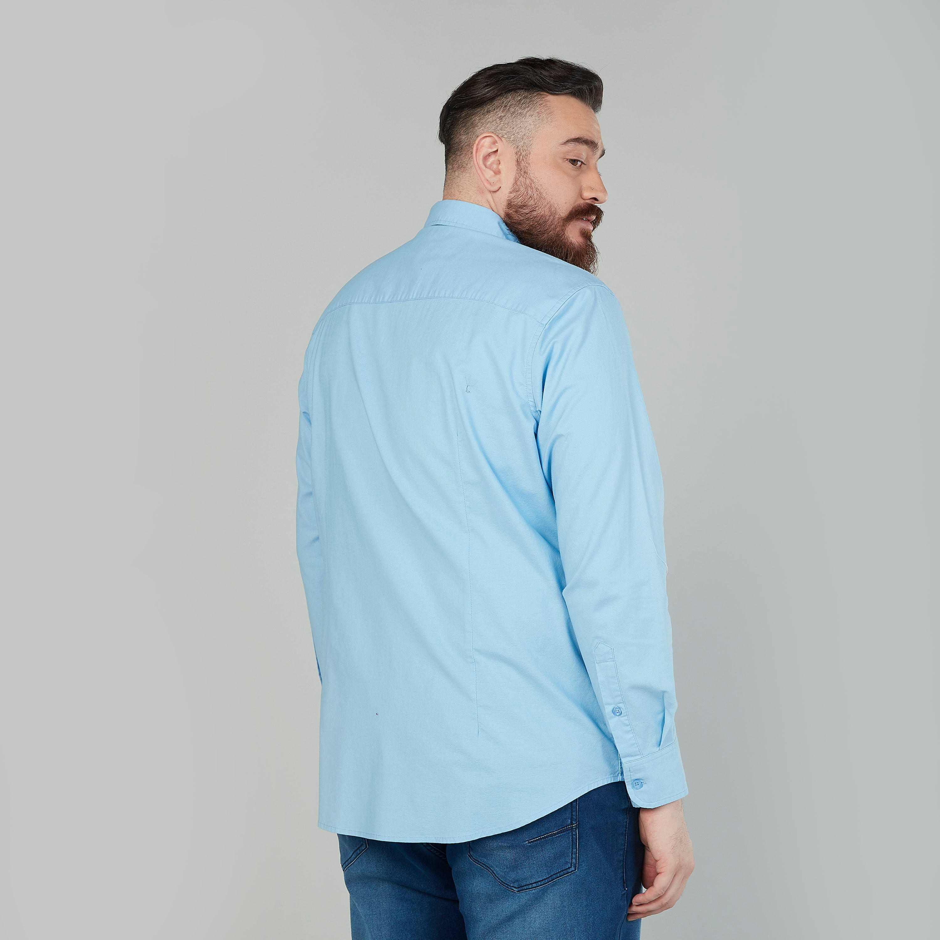 Plain Shirt with Long Sleeves and Spread Collar-men-clothing-shirts-image-4