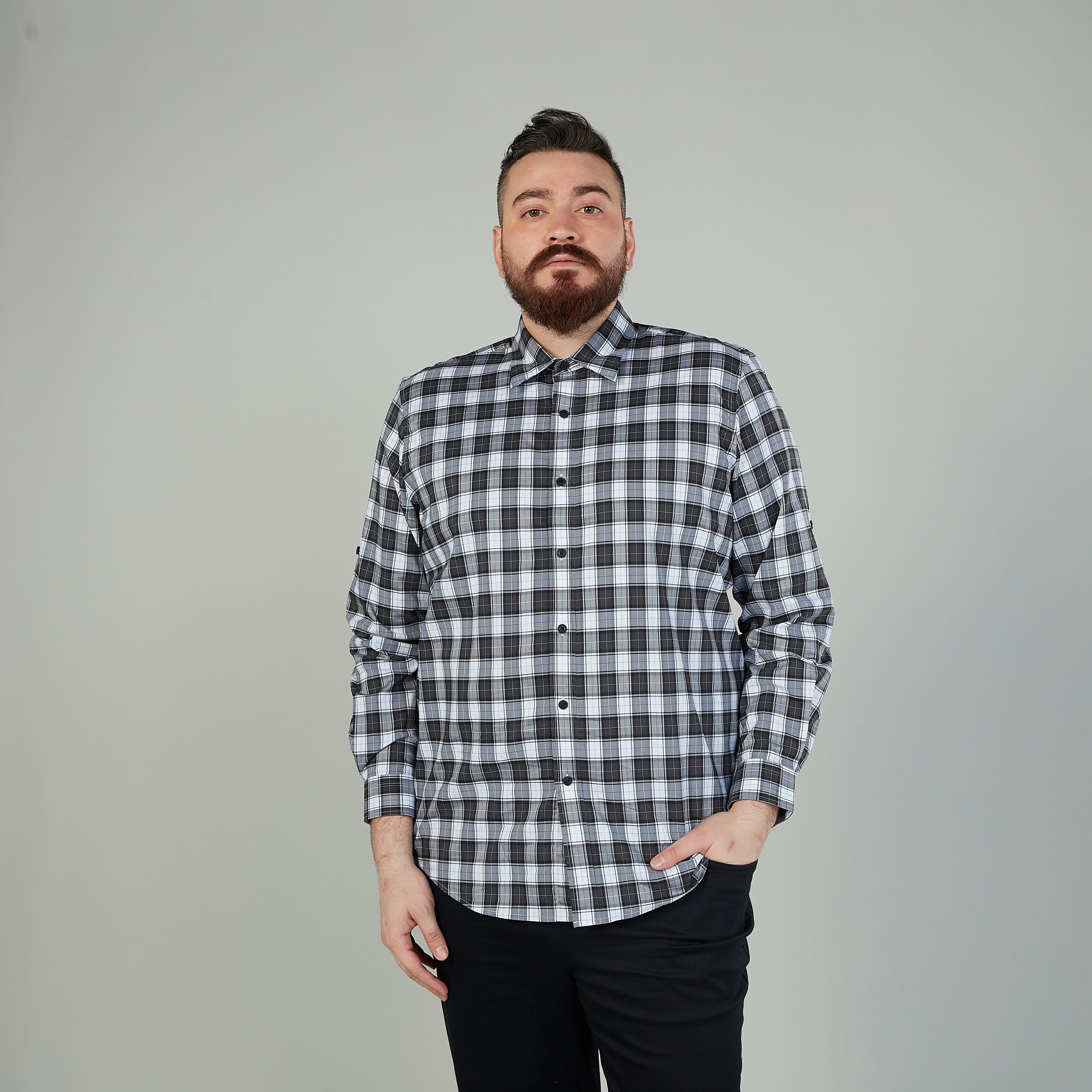 Chequered Shirt with Spread Collar and Long Sleeves-men-clothing-shirts-image-1
