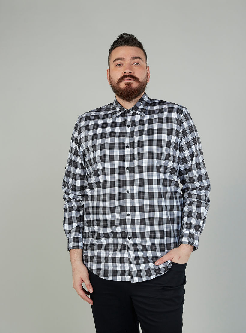 Chequered Shirt with Spread Collar and Long Sleeves-men-clothing-shirts-image-1