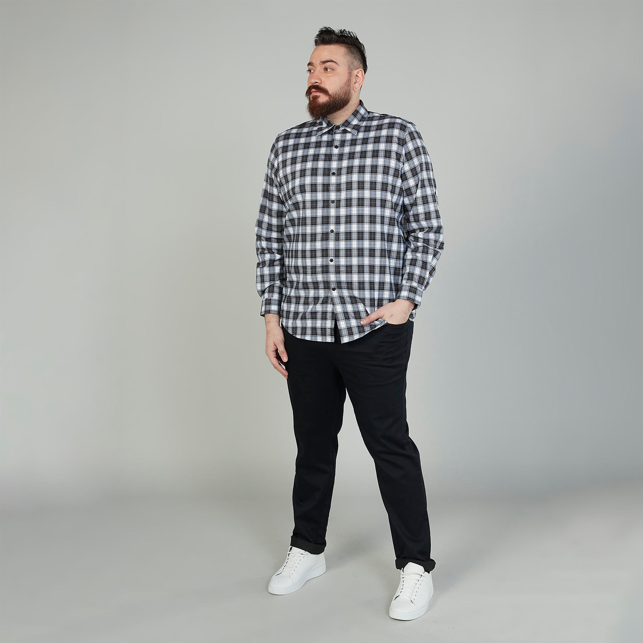 Chequered Shirt with Spread Collar and Long Sleeves-men-clothing-shirts-image-2