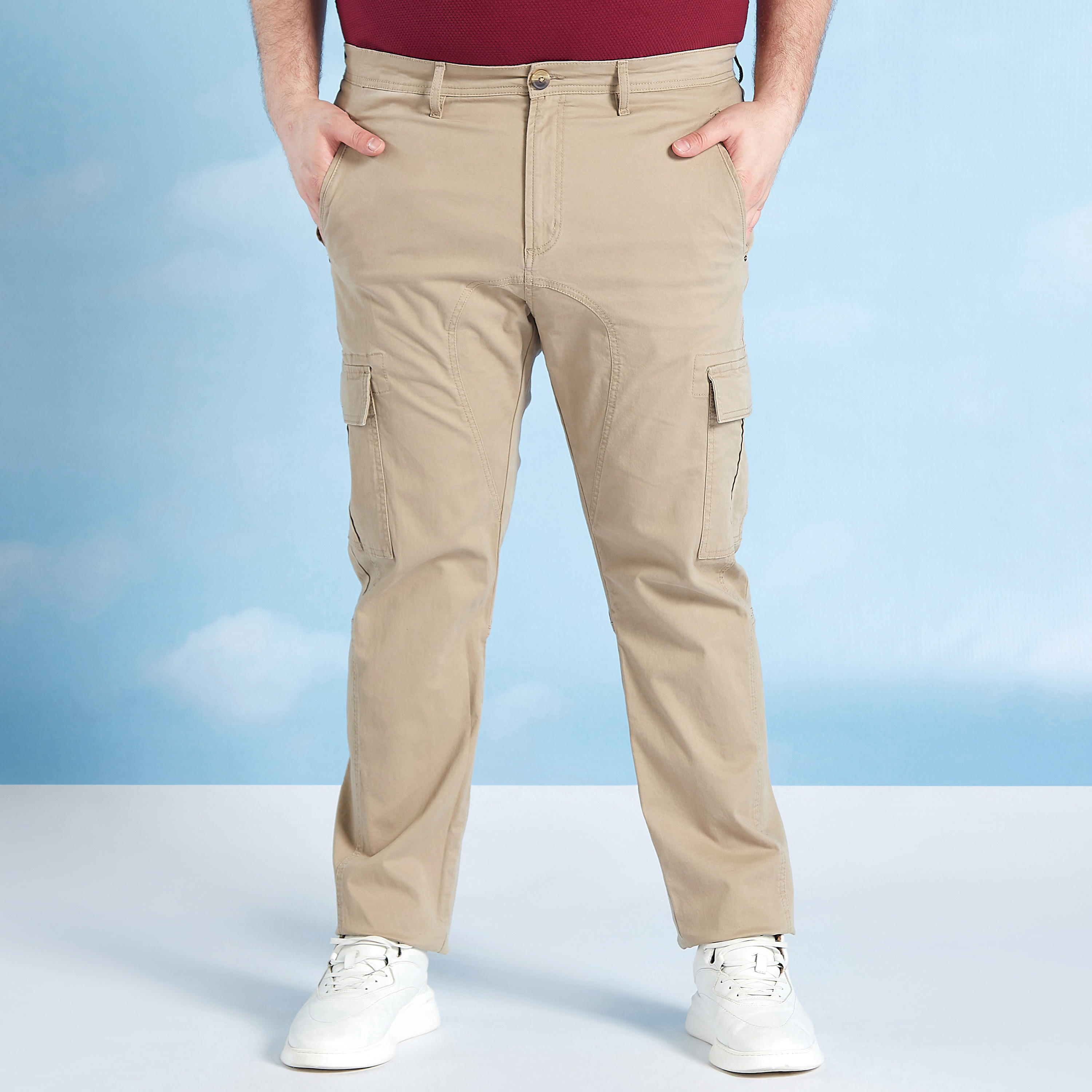 Full Length Solid Cargo Pants with Pocket Detail and Belt Loops-men-clothing-bottoms-trousersandchinos-trousers-image-1
