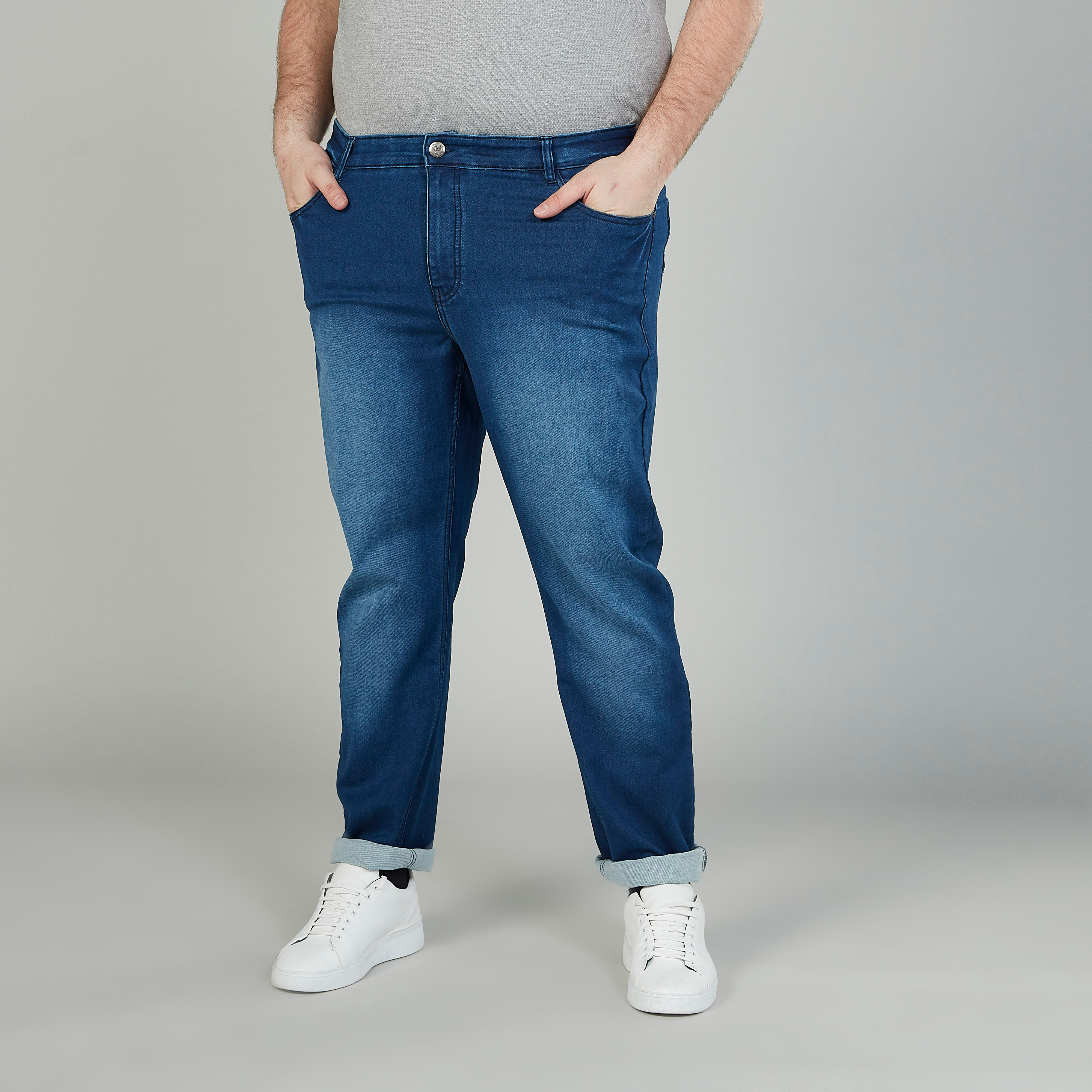 بنطلون جينز سادة بتفاصيل جيوب وعراوي حزام-men-clothing-bottoms-jeans-image-1