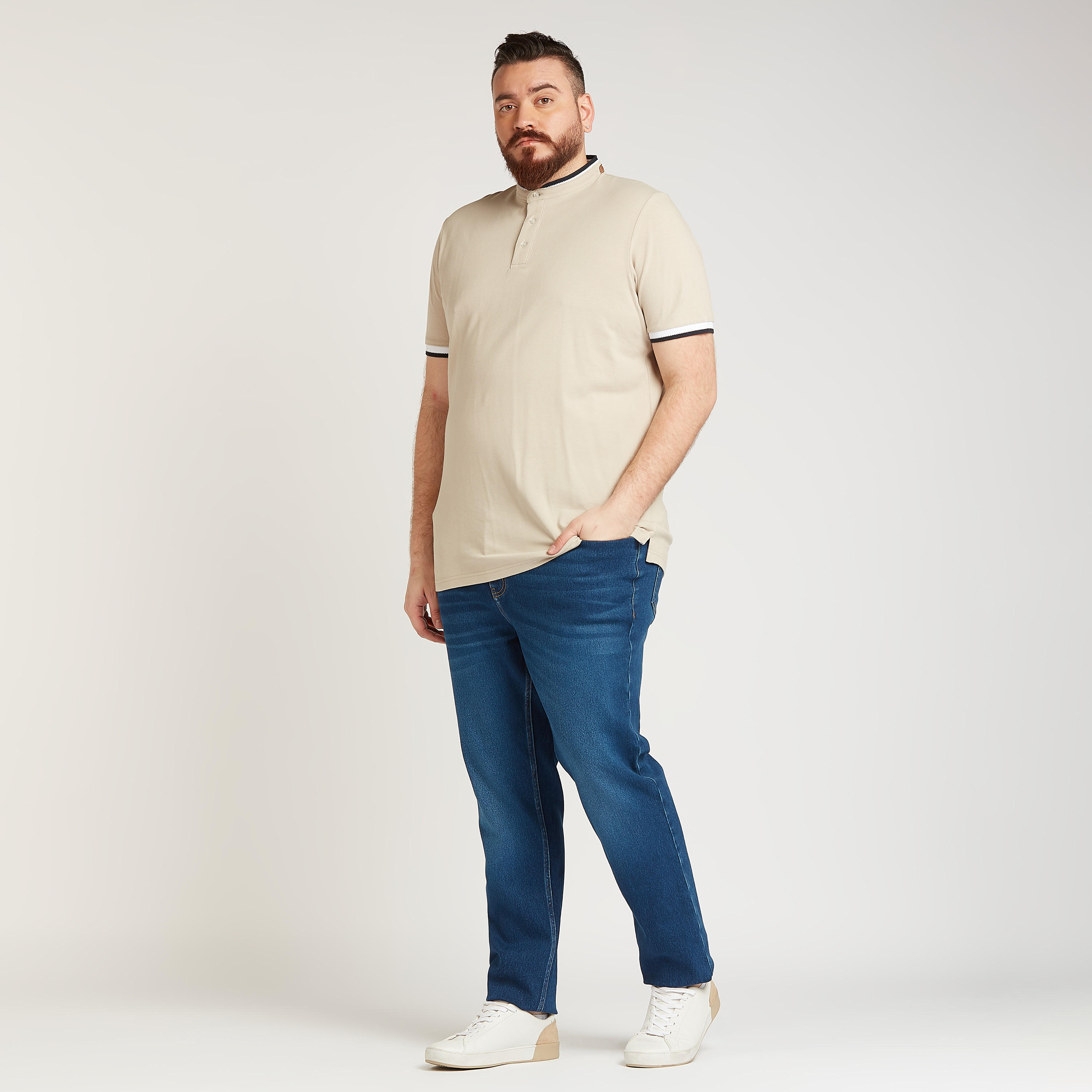 تيشيرت بولو سادة بياقة ماندارين وأكمام قصيرة-men-clothing-tshirtsandpolos-polos-image-3