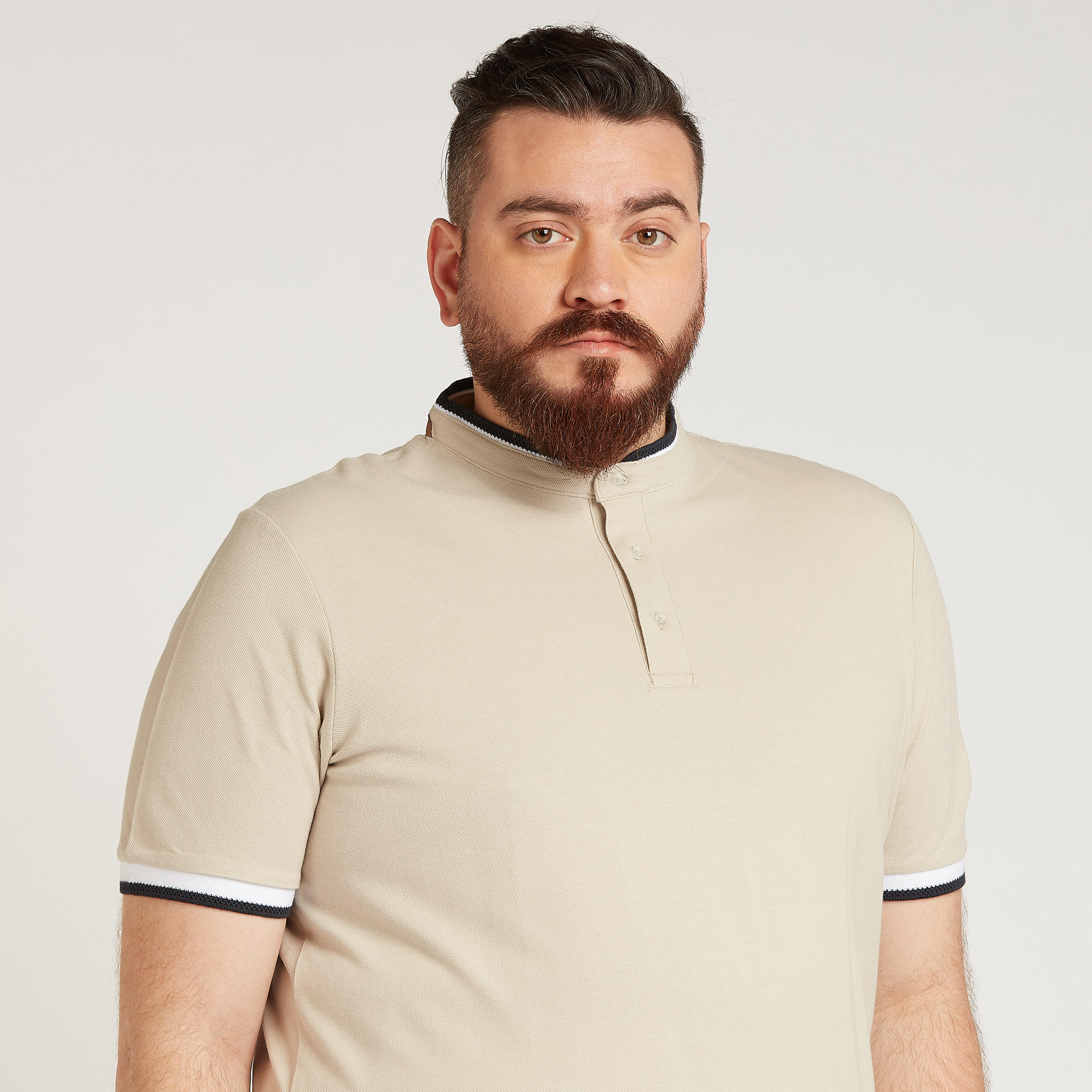 تيشيرت بولو سادة بياقة ماندارين وأكمام قصيرة-men-clothing-tshirtsandpolos-polos-image-2