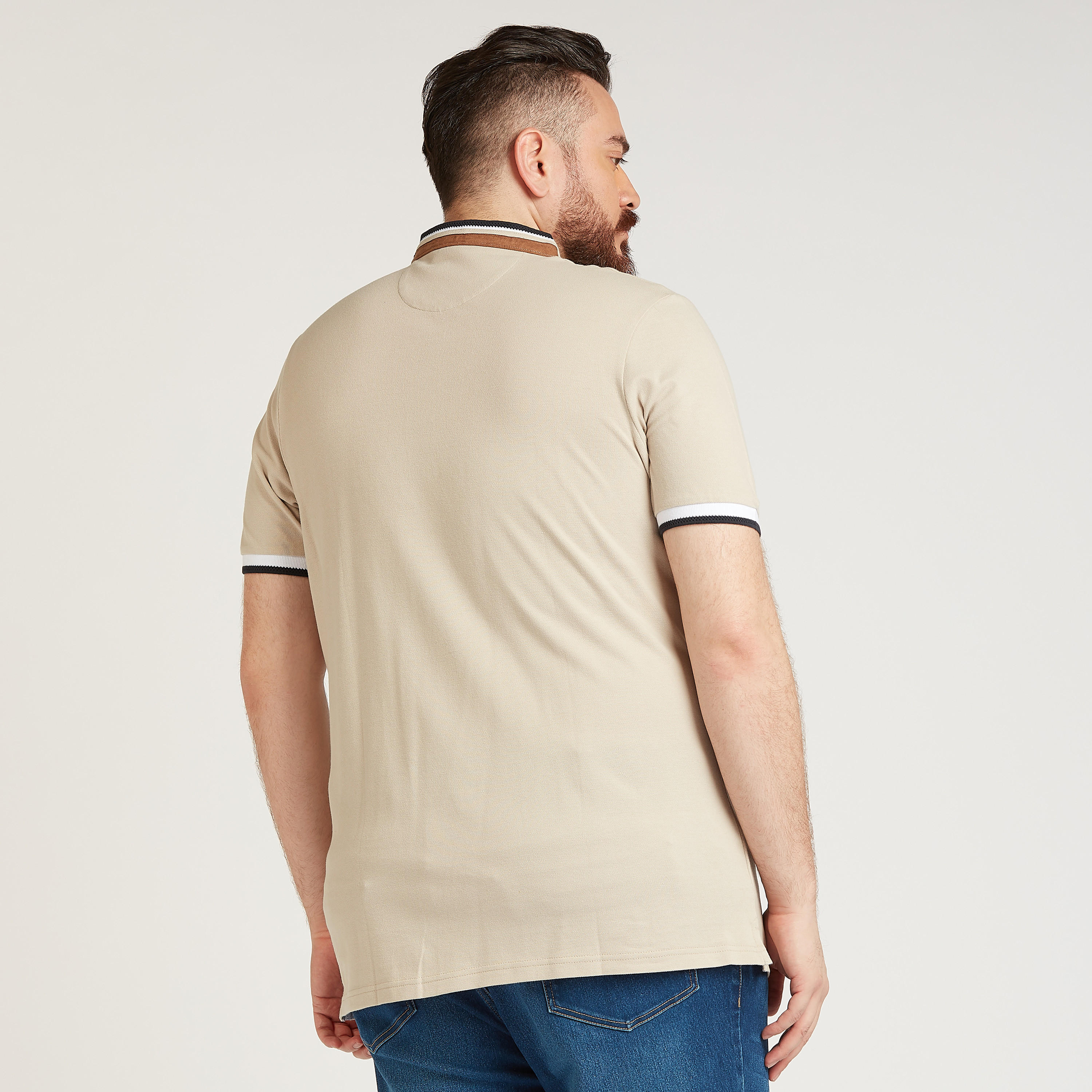 تيشيرت بولو سادة بياقة ماندارين وأكمام قصيرة-men-clothing-tshirtsandpolos-polos-image-1