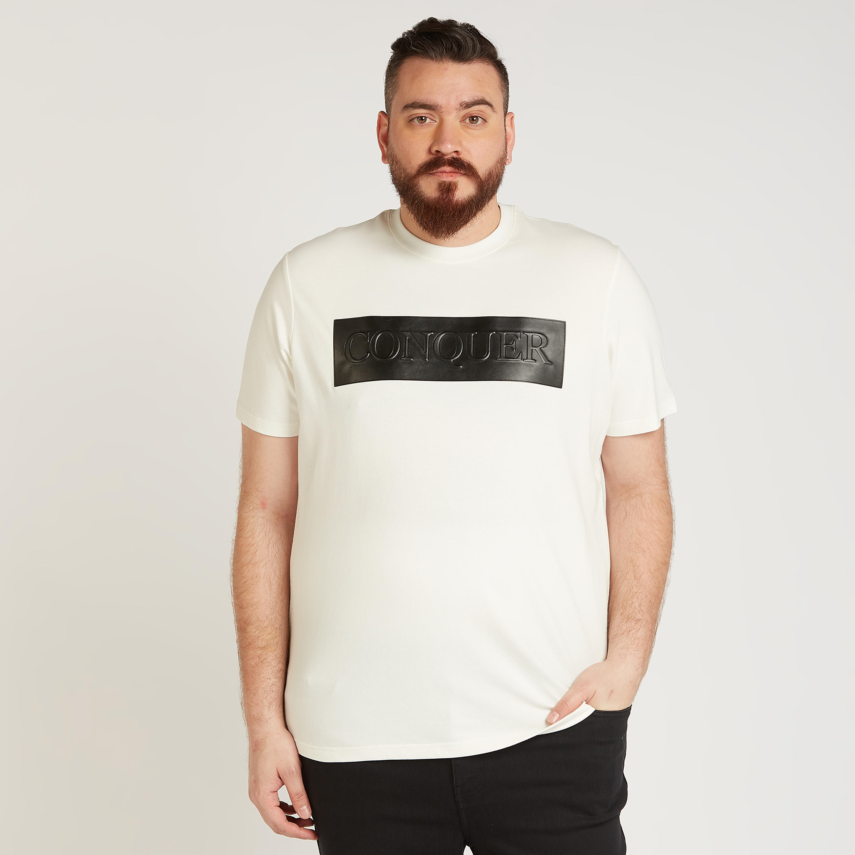 Embossed T-shirt with Crew Neck and Short Sleeves-men-clothing-tshirtsandpolos-tshirts-image-1