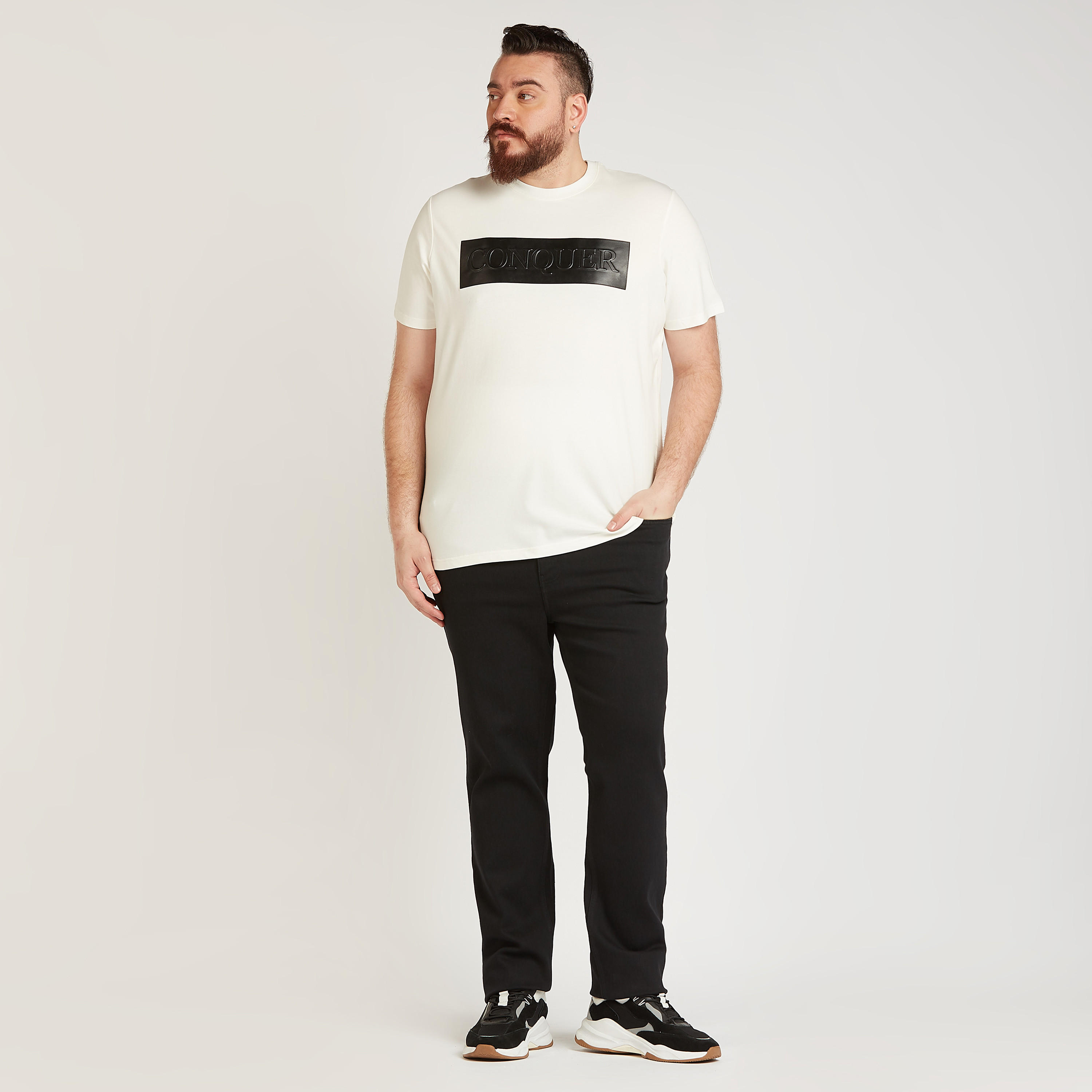 Embossed T-shirt with Crew Neck and Short Sleeves-men-clothing-tshirtsandpolos-tshirts-image-2