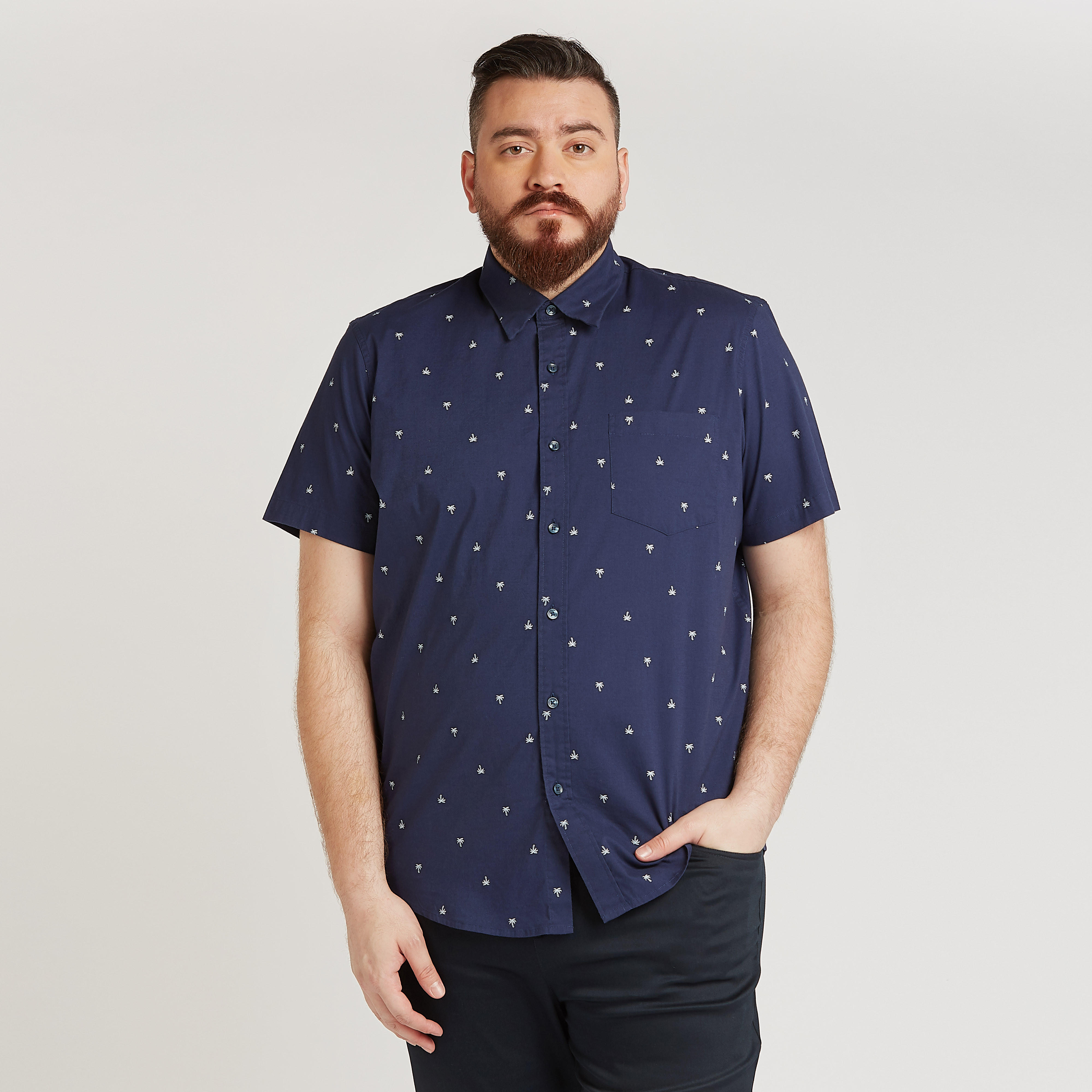 Printed Shirt with Short Sleeves and Chest Pocket-men-clothing-shirts-image-1