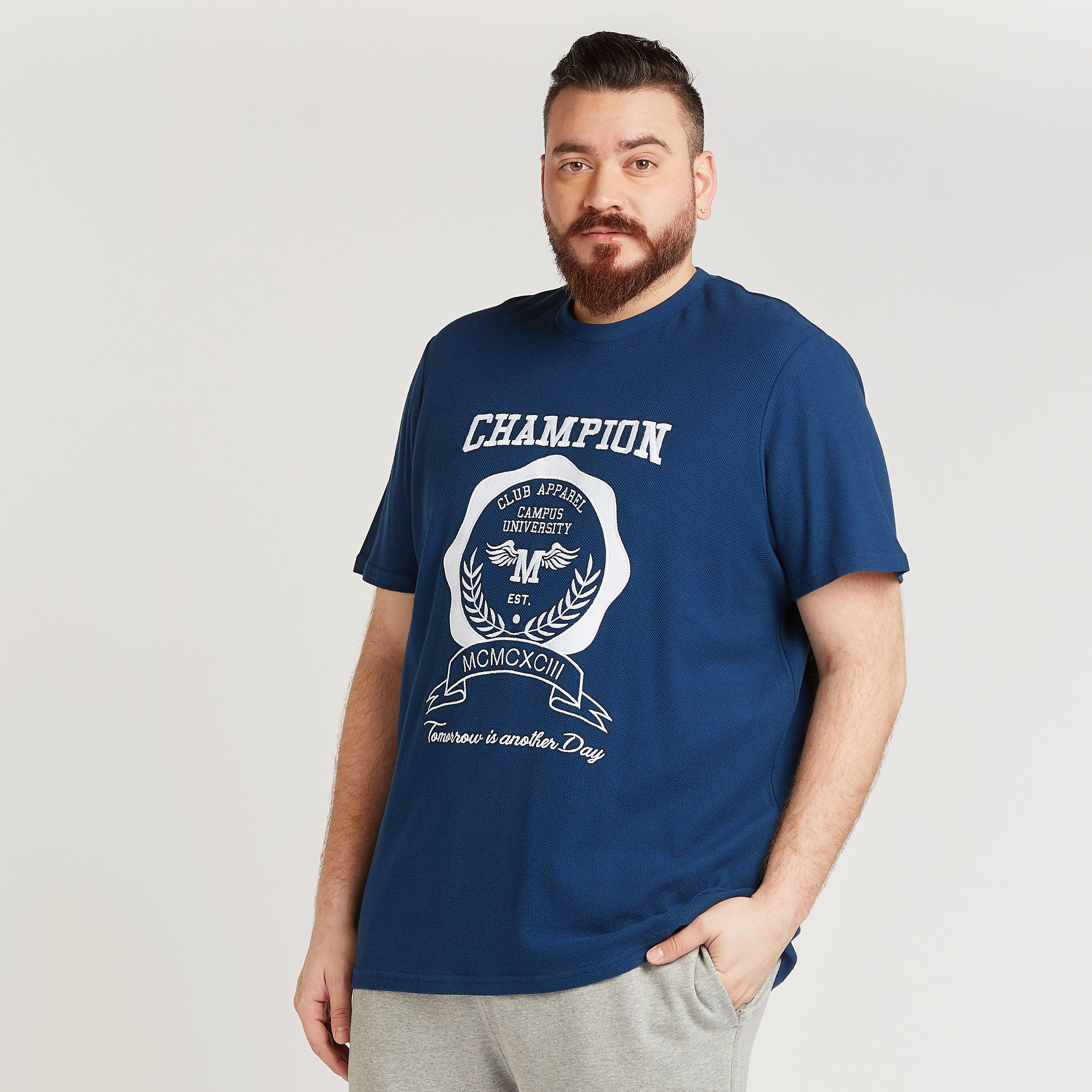 Typographic Print T-shirt with Crew Neck and Short Sleeves-men-clothing-tshirtsandpolos-tshirts-image-1