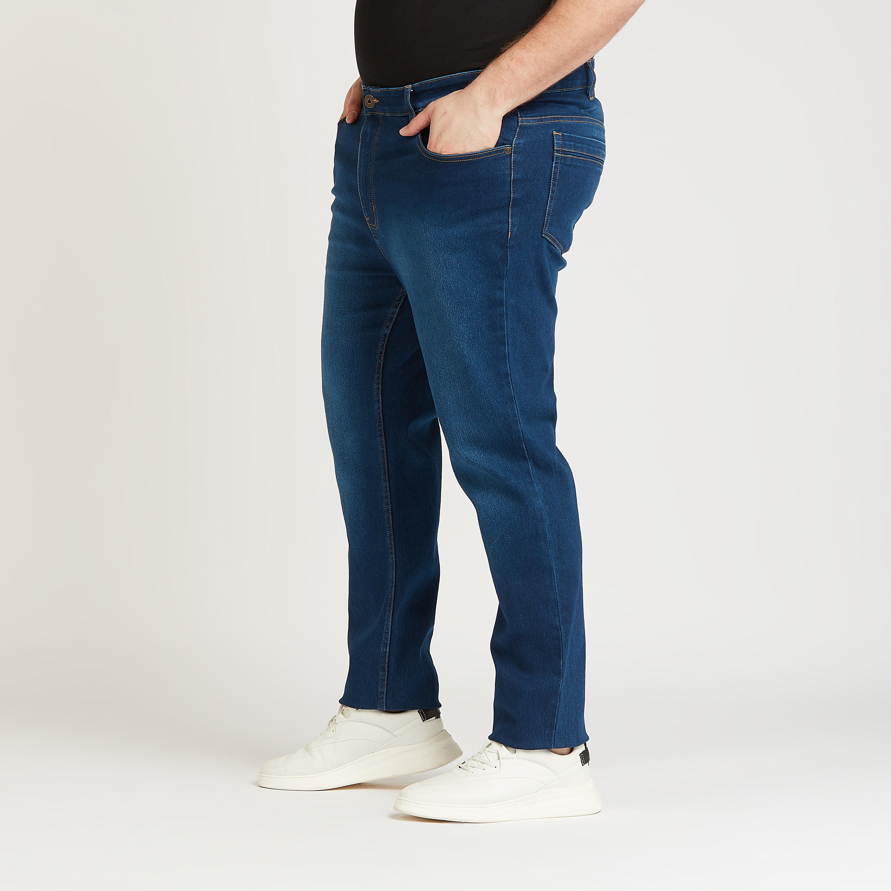 بنطلون جينز سادة طويل بخصر متوسط الارتفاع وجيوب وعراوي-men-clothing-bottoms-jeans-image-2
