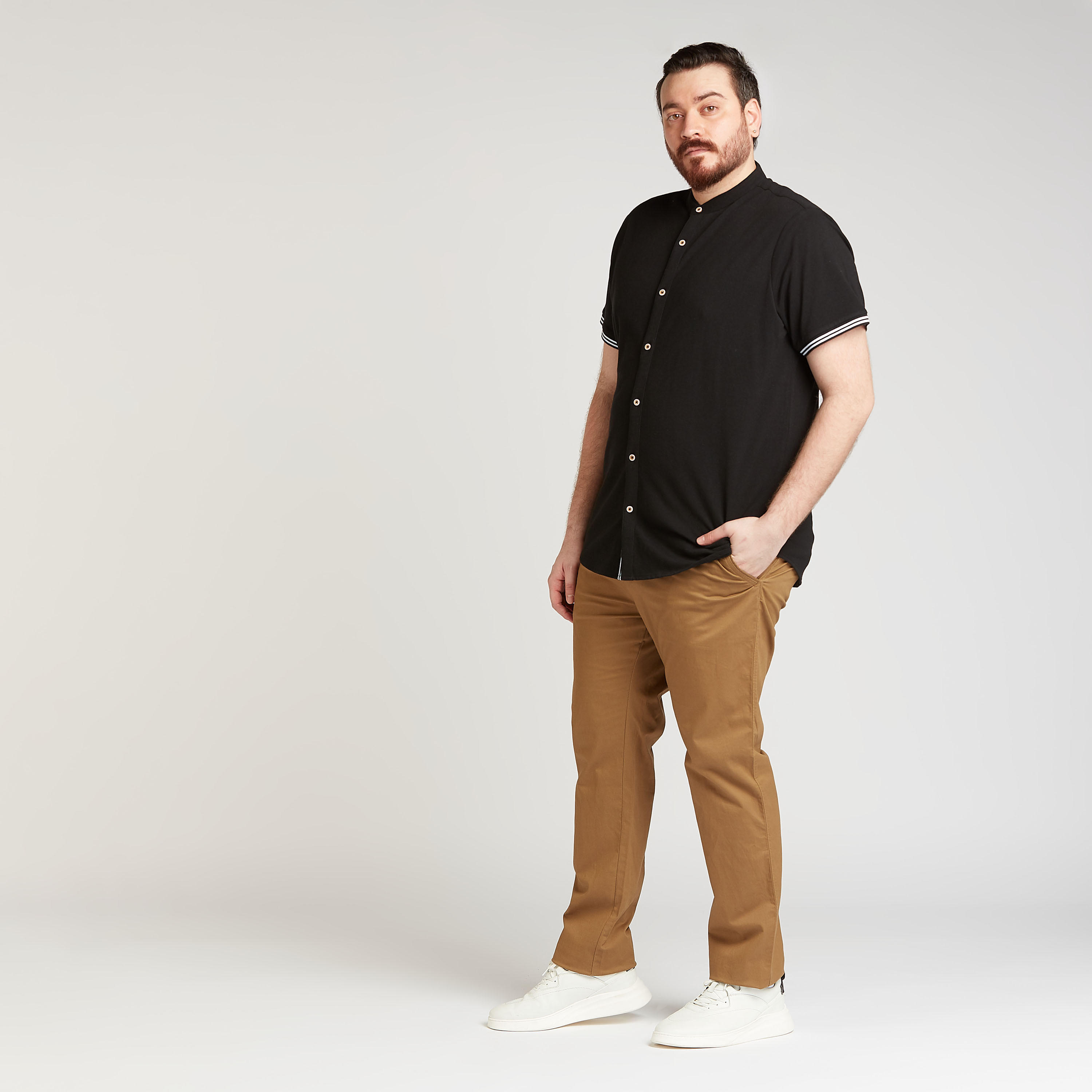 قميص بارز الملمس بياقة ماندارين وأكمام قصيرة-men-clothing-shirts-image-3