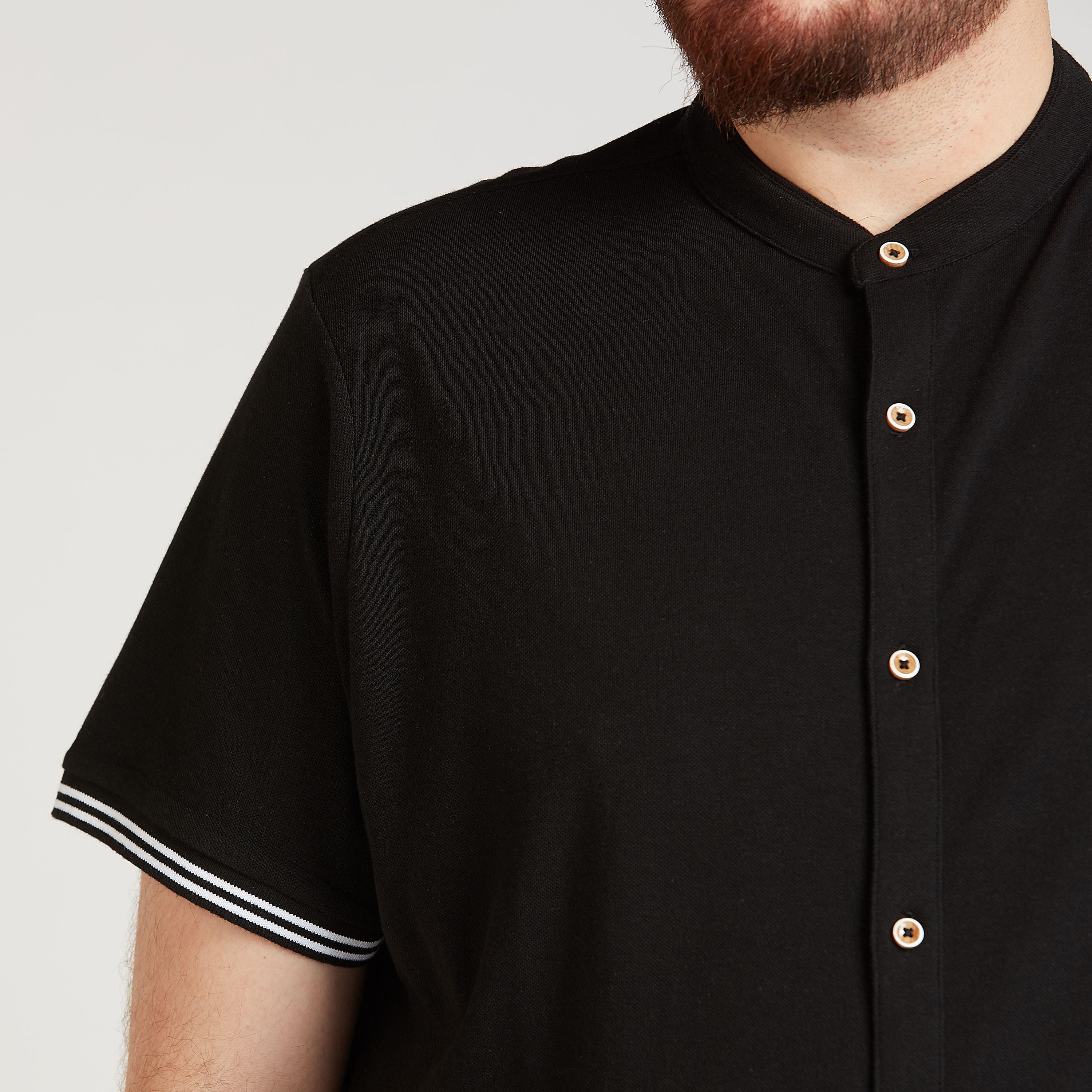 قميص بارز الملمس بياقة ماندارين وأكمام قصيرة-men-clothing-shirts-image-4