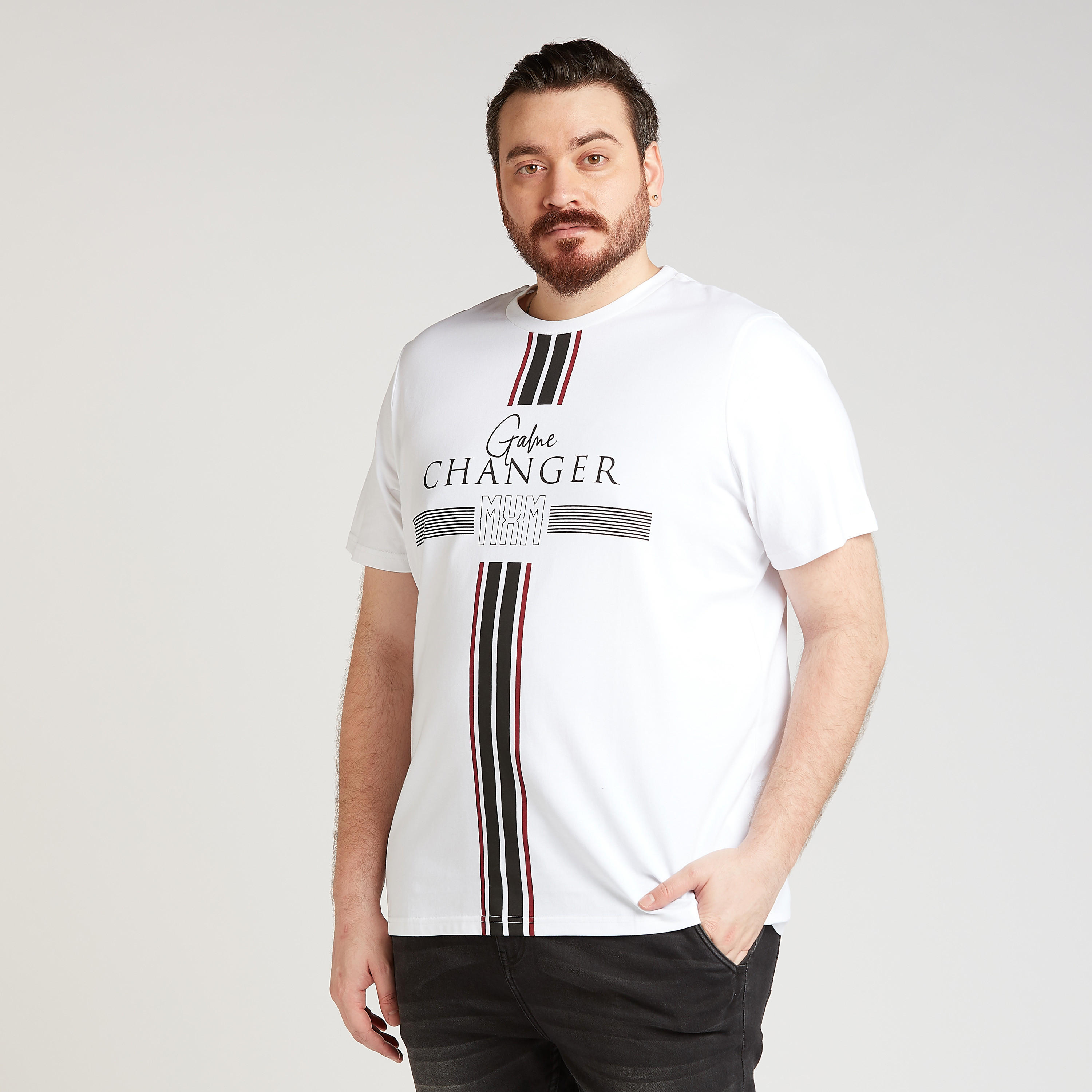 Typographic Print T-shirt with Crew Neck and Short Sleeves-men-clothing-tshirtsandpolos-tshirts-image-1