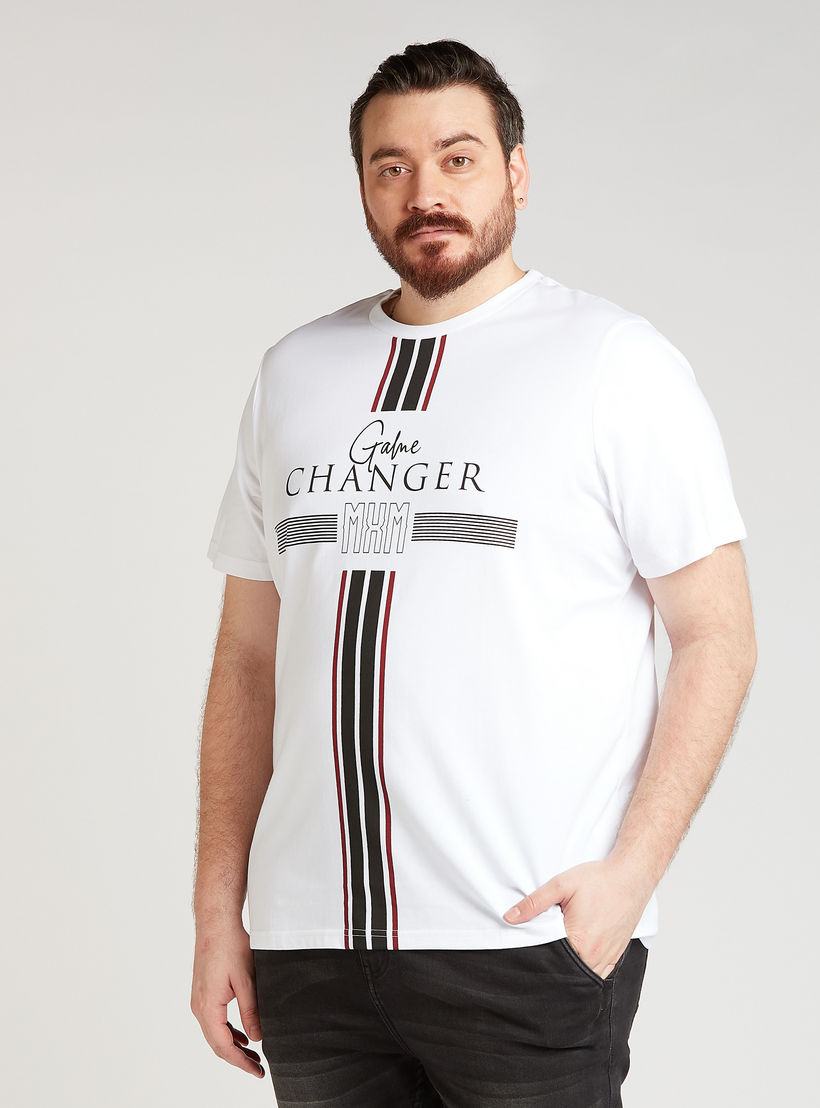 Typographic Print T-shirt with Crew Neck and Short Sleeves-men-clothing-tshirtsandpolos-tshirts-image-1