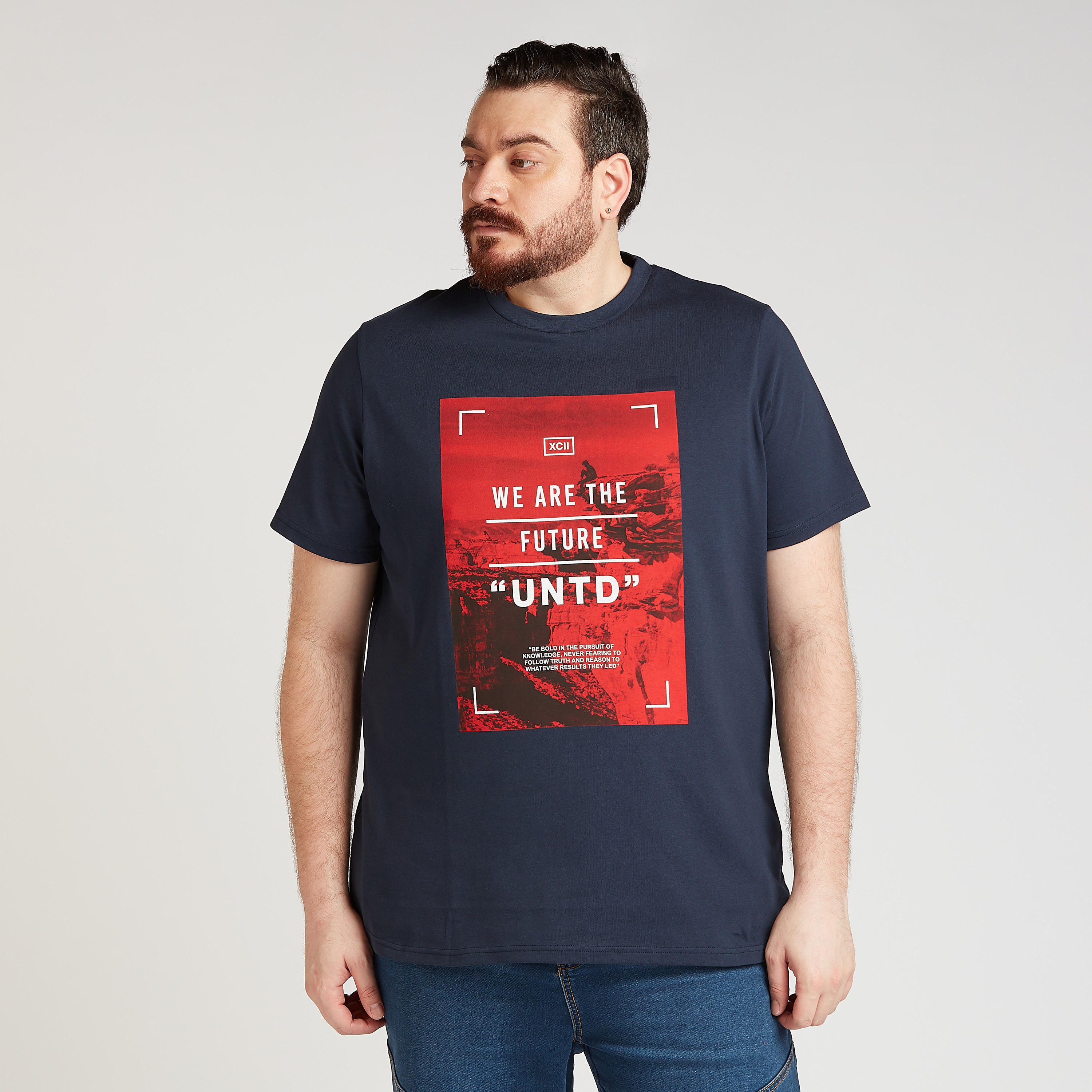 Typographic Print T-shirt with Crew Neck and Short Sleeves-men-clothing-tshirtsandpolos-tshirts-image-1