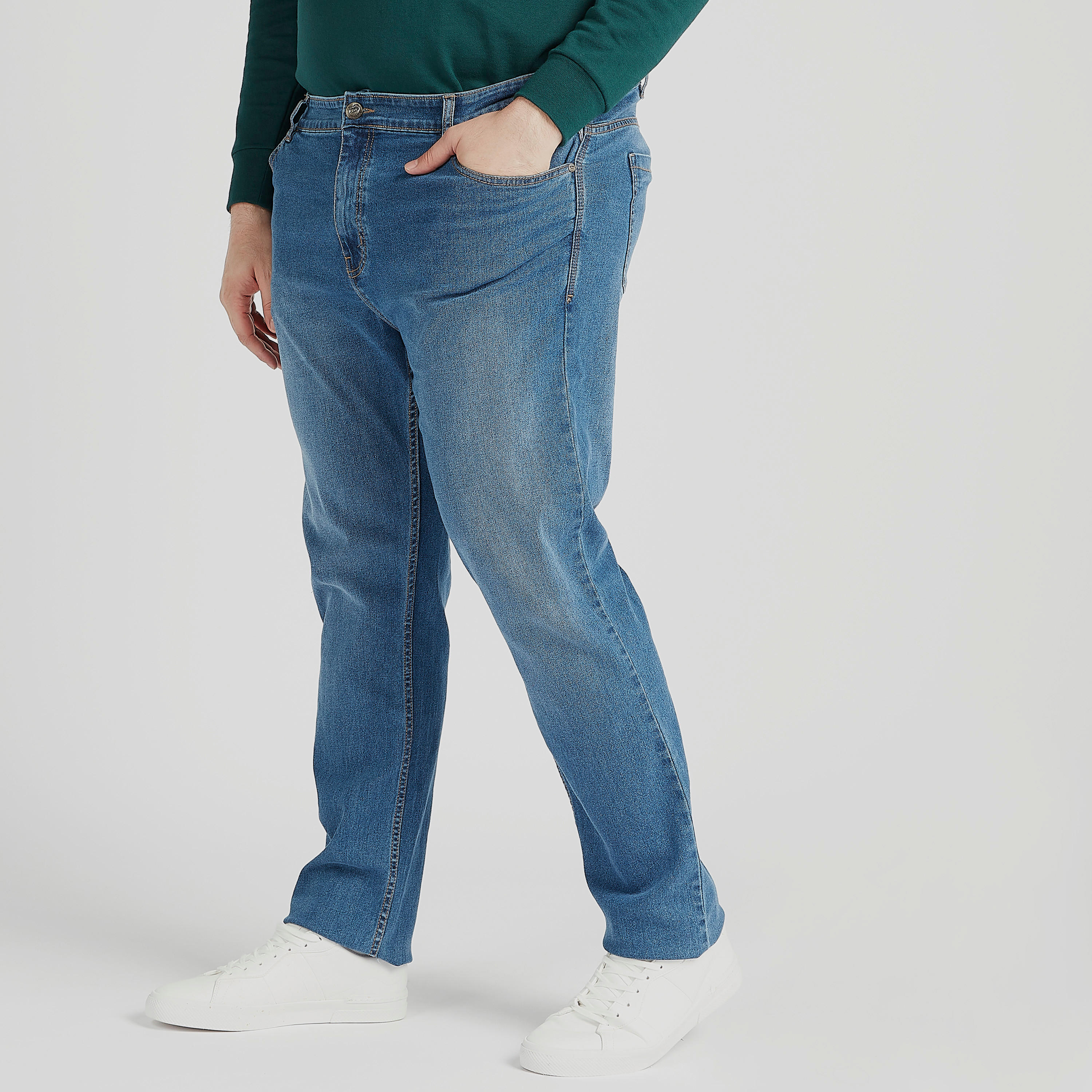 Sustainable Solid Mid Rise Denim Trousers with Pockets-men-clothing-bottoms-jeans-image-1