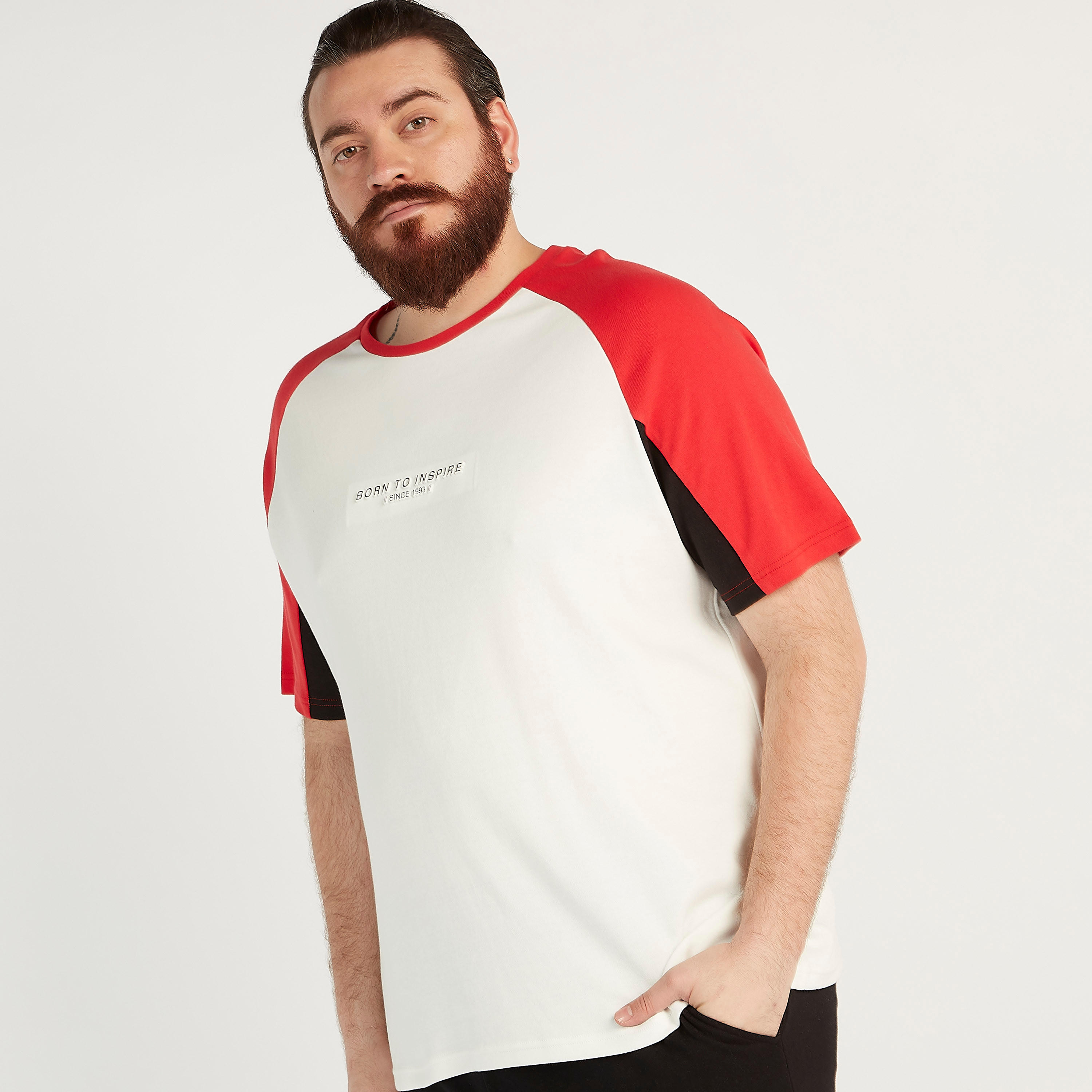Slogan Print T-shirt with Raglan Sleeves and Crew Neck-men-clothing-tshirtsandpolos-tshirts-image-1