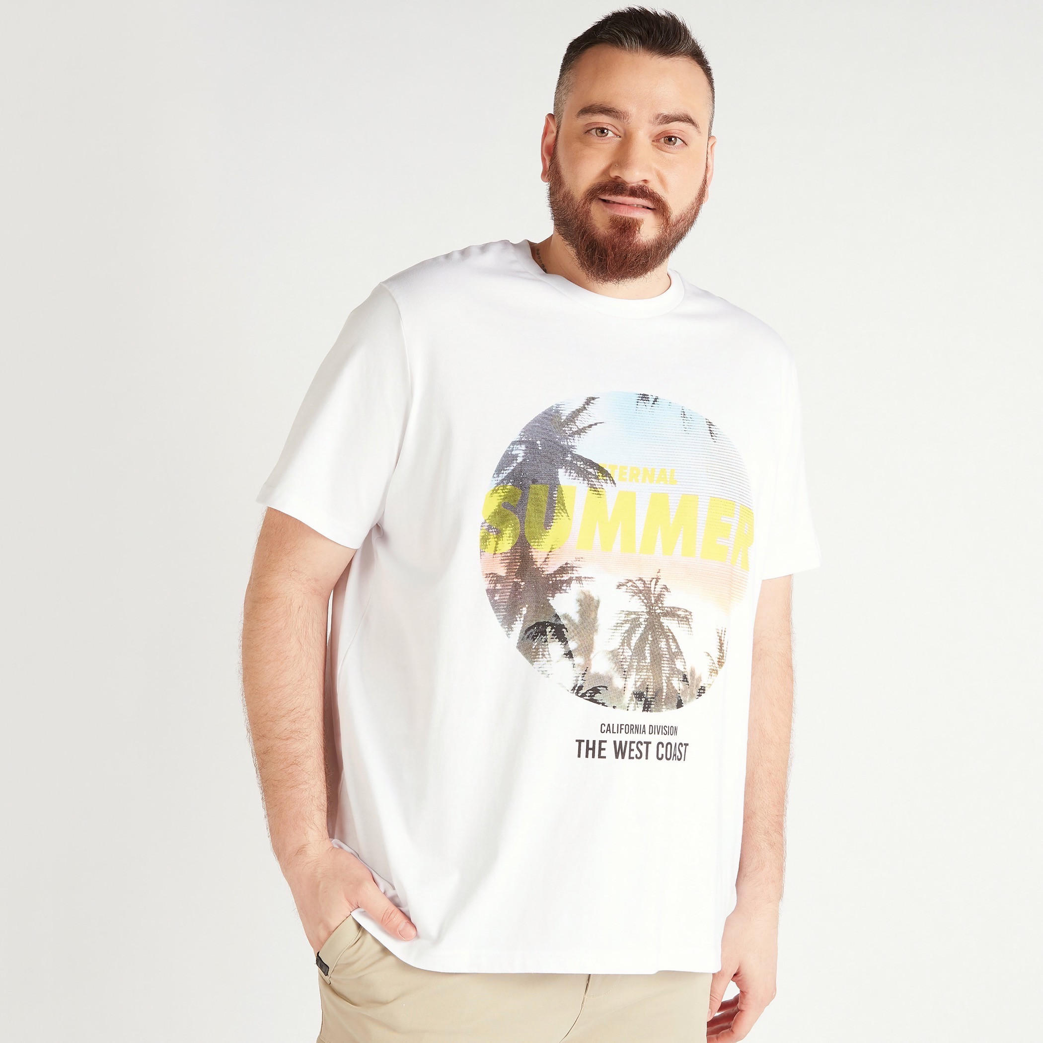 Printed Crew Neck T-shirt with Short Sleeves-men-clothing-tshirtsandpolos-tshirts-image-1