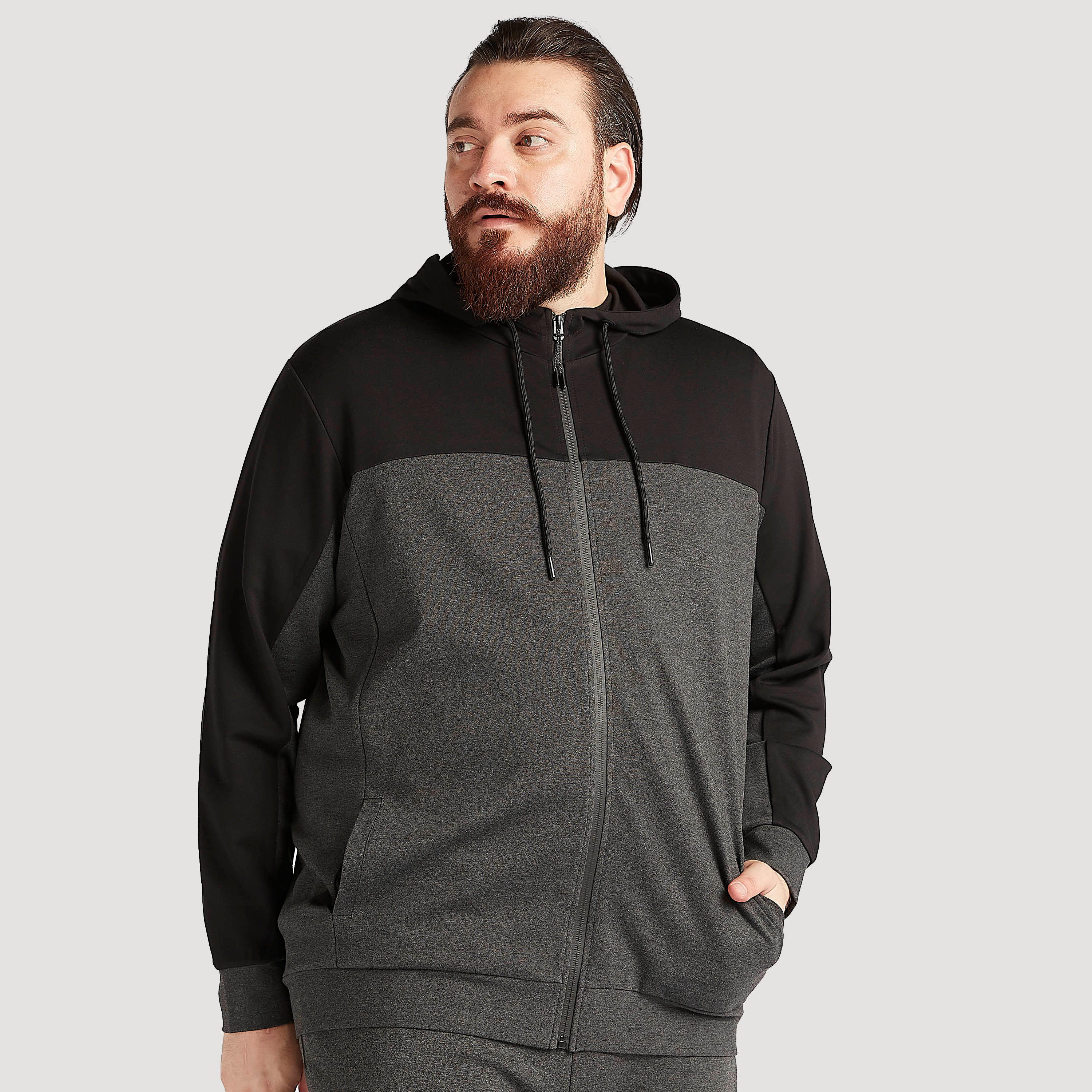 Solid Zip Through Hooded Jacket with Long Sleeves and Pockets-men-winterwear-hoodiesandsweatshirts-image-1