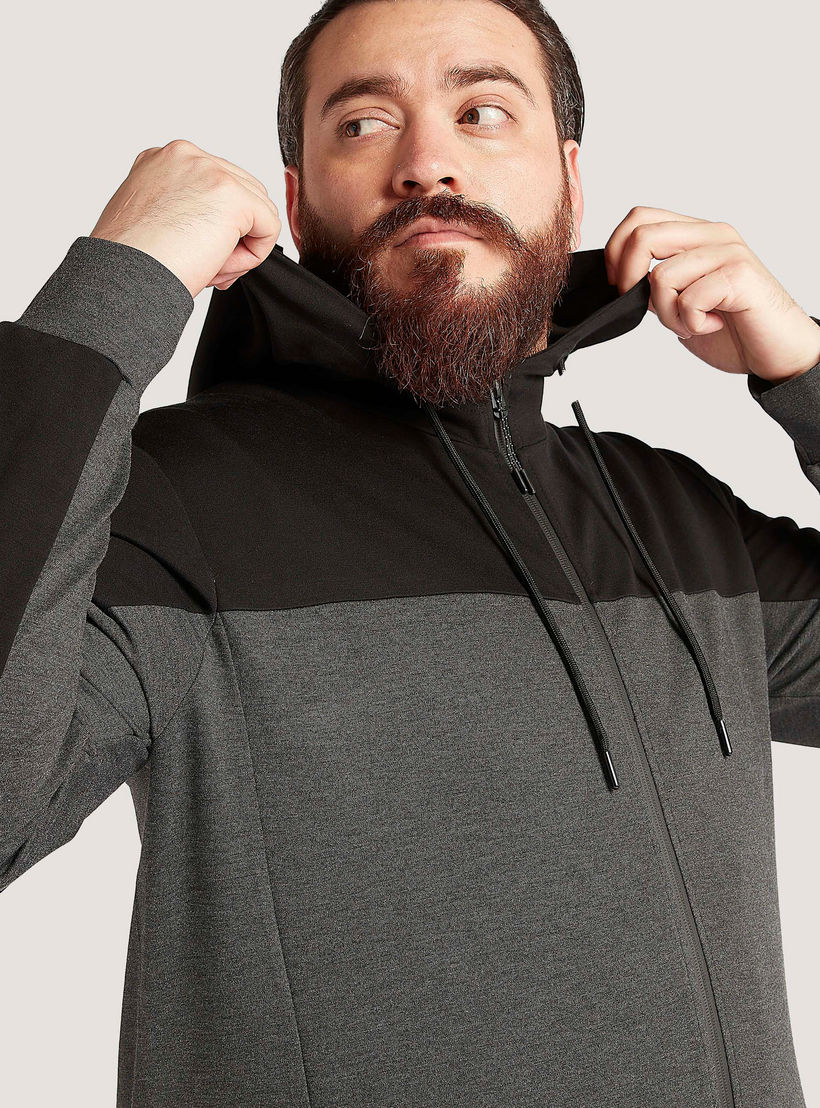 Solid Zip Through Hooded Jacket with Long Sleeves and Pockets-men-winterwear-hoodiesandsweatshirts-image-3