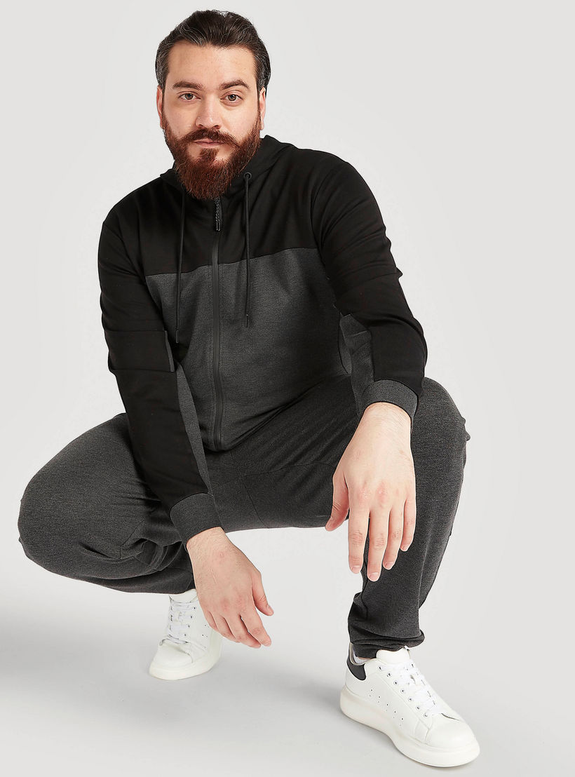 Solid Zip Through Hooded Jacket with Long Sleeves and Pockets-men-winterwear-hoodiesandsweatshirts-image-5