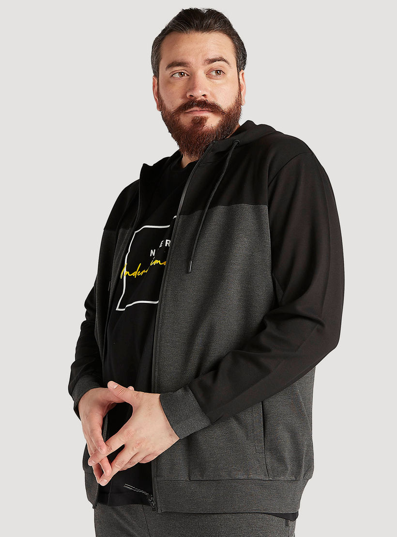 Solid Zip Through Hooded Jacket with Long Sleeves and Pockets-men-winterwear-hoodiesandsweatshirts-image-6