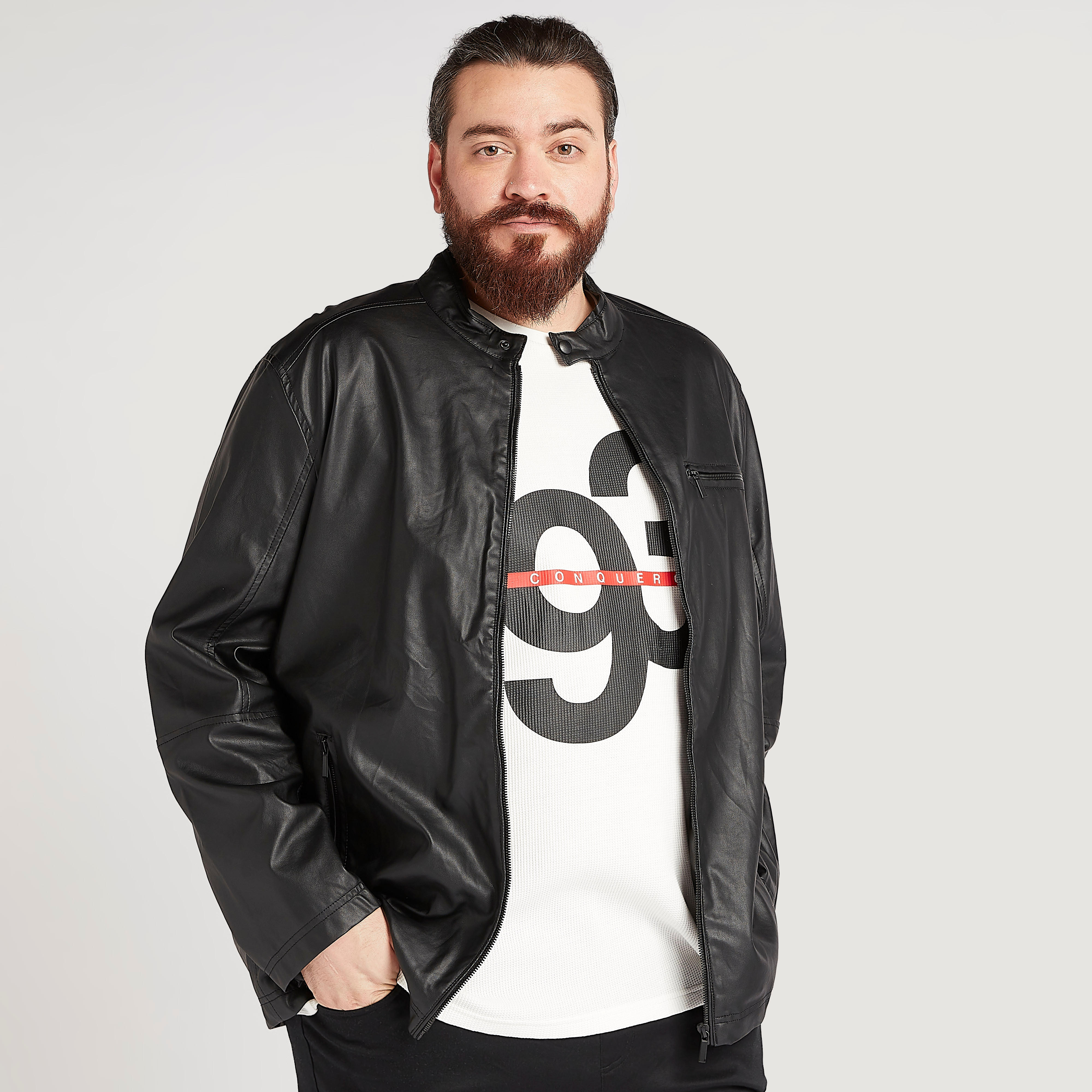 Solid Biker Jacket with Zipper Closure and Long Sleeves-men-clothing-jacketsandblazers-jackets-image-1