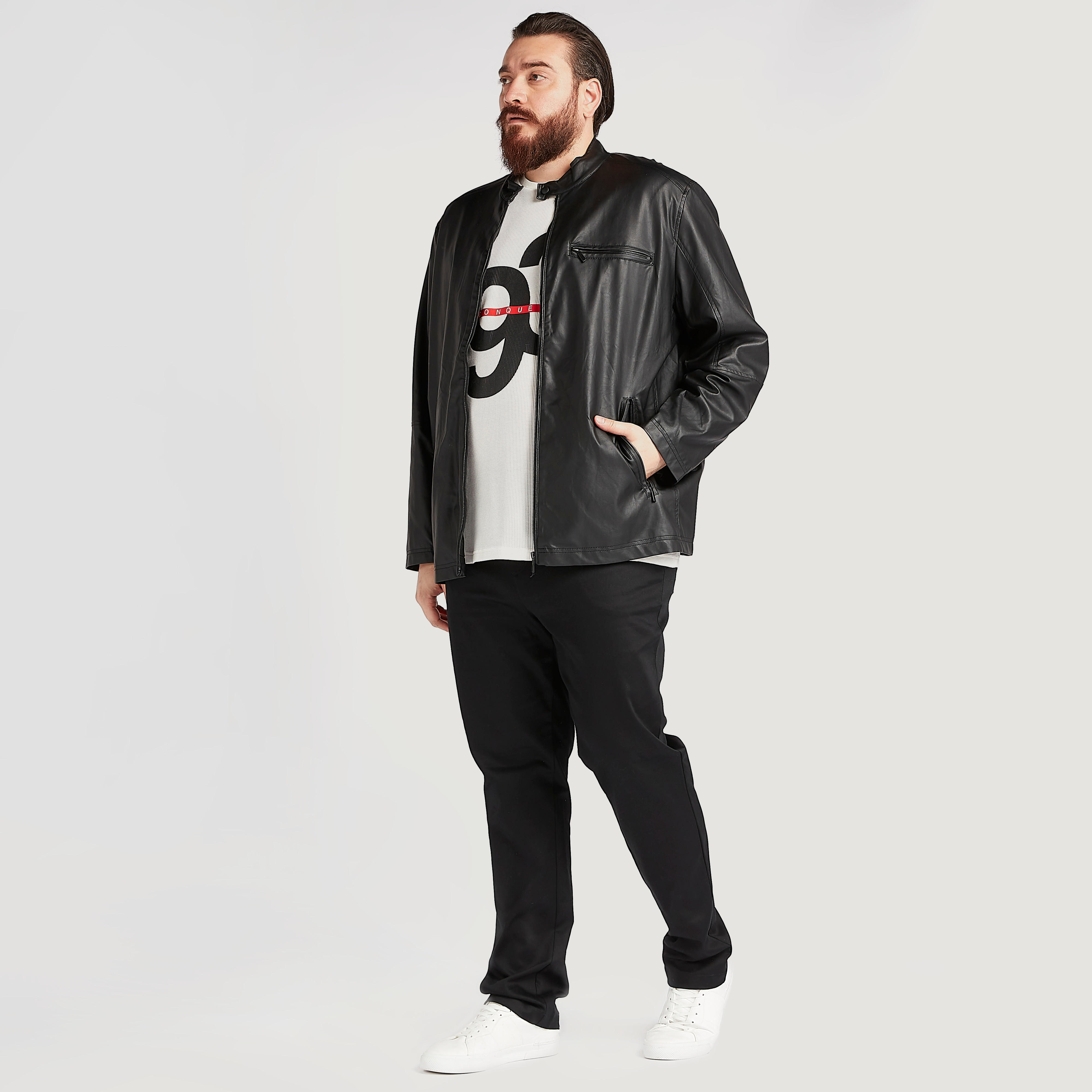 Solid Biker Jacket with Zipper Closure and Long Sleeves-men-clothing-jacketsandblazers-jackets-image-2