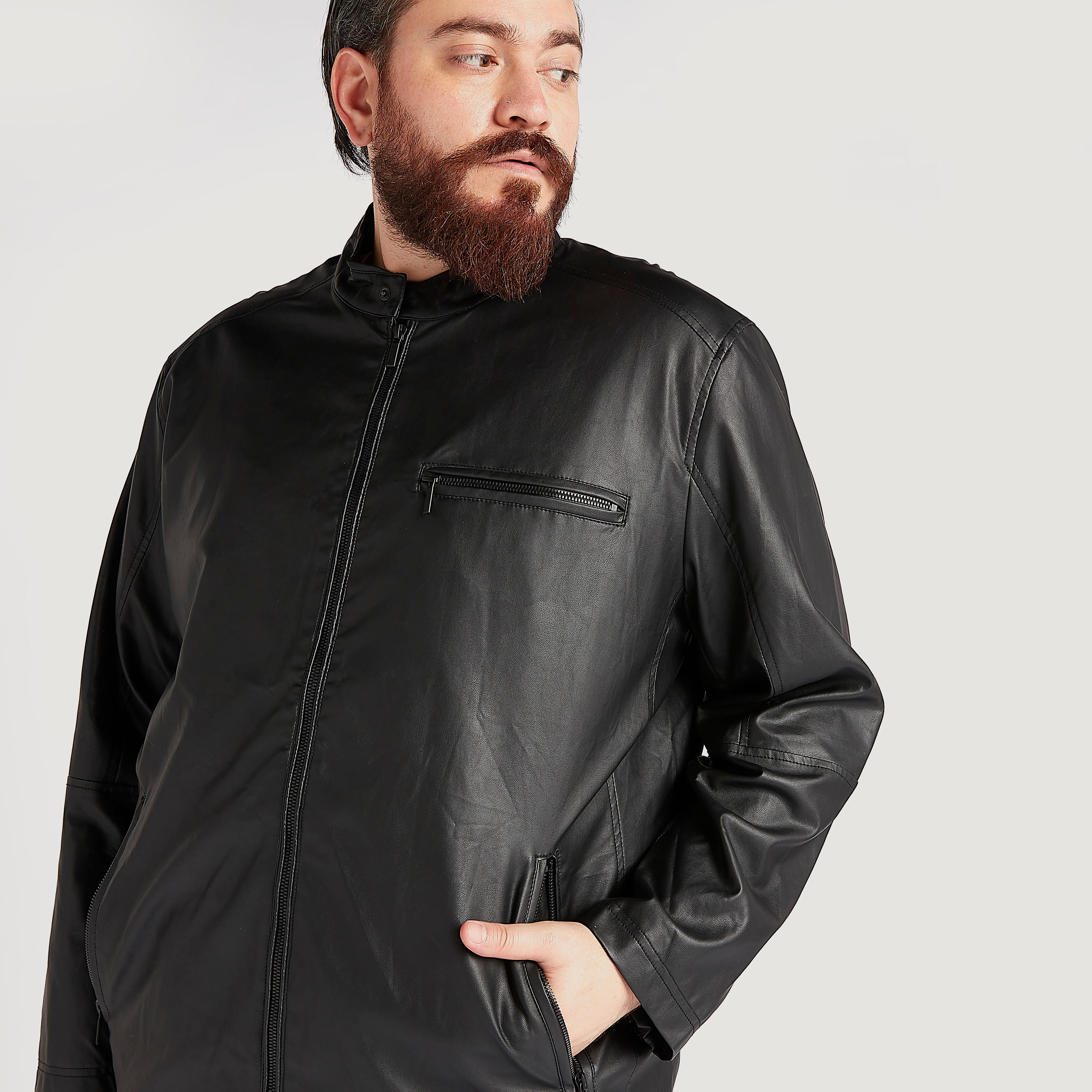 Solid Biker Jacket with Zipper Closure and Long Sleeves-men-clothing-jacketsandblazers-jackets-image-5