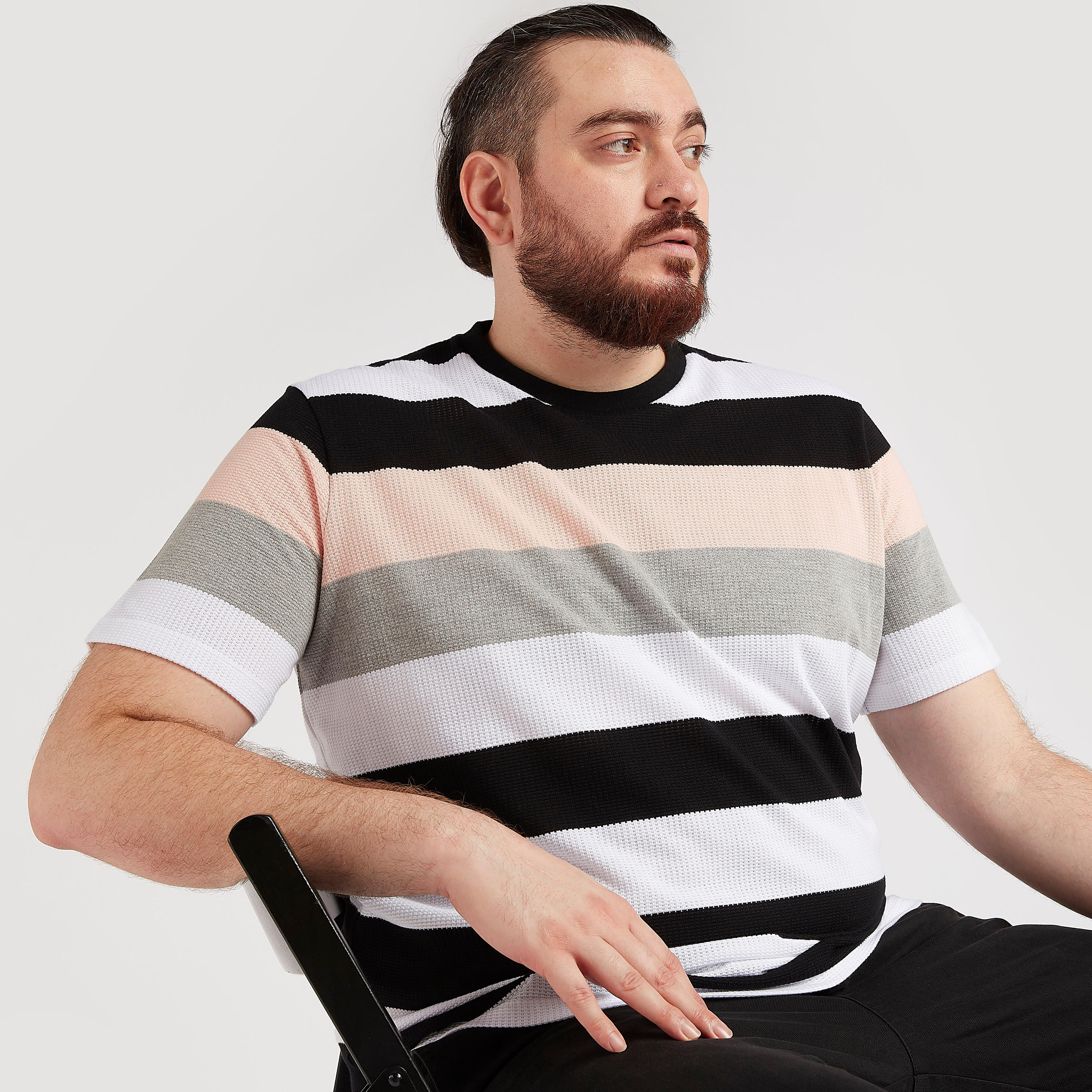Striped Crew Neck T-shirt with Short Sleeves-men-clothing-tshirtsandpolos-tshirts-image-1