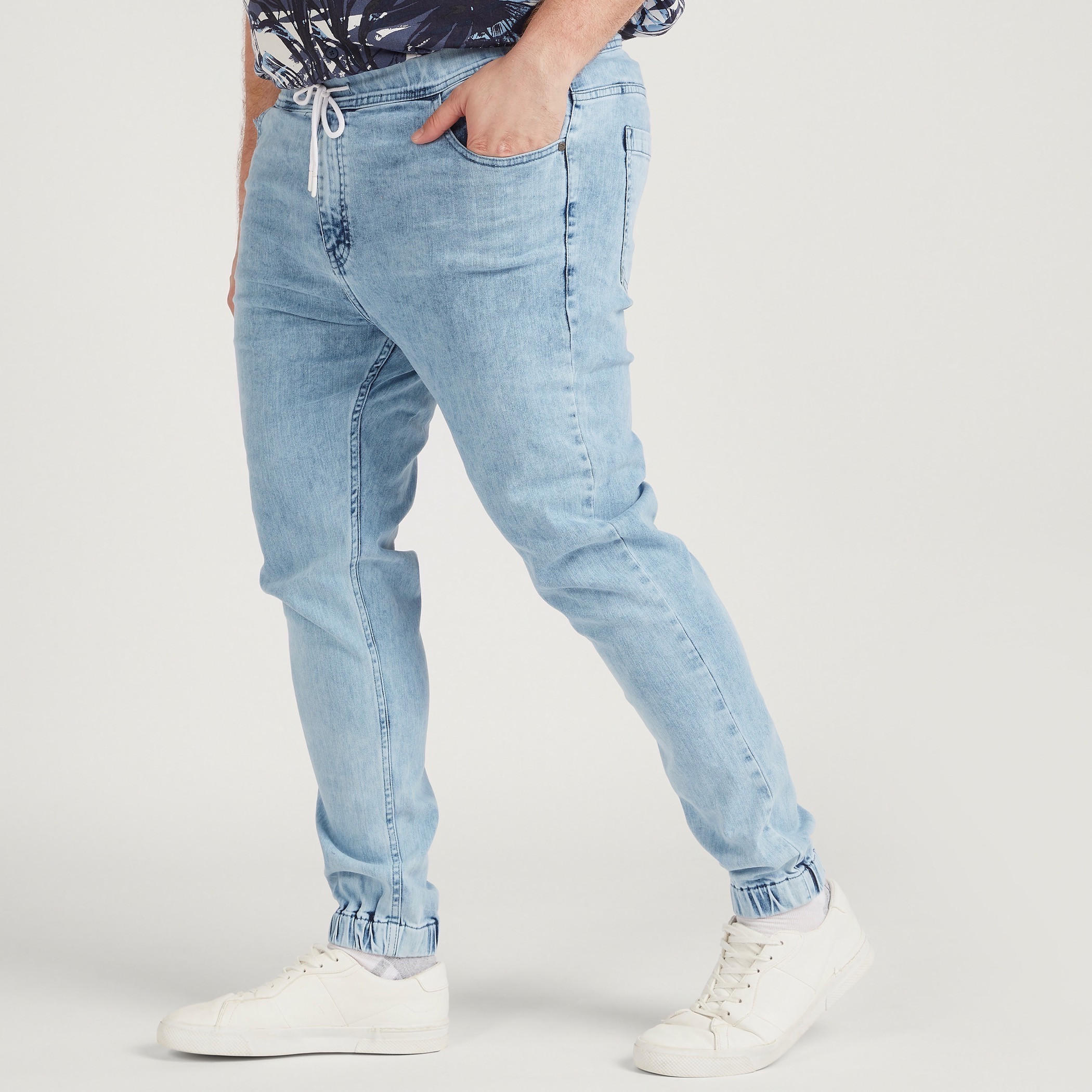 Solid Mid-Rise Denim Joggers with Drawstring Closure-men-clothing-bottoms-jeans-image-1