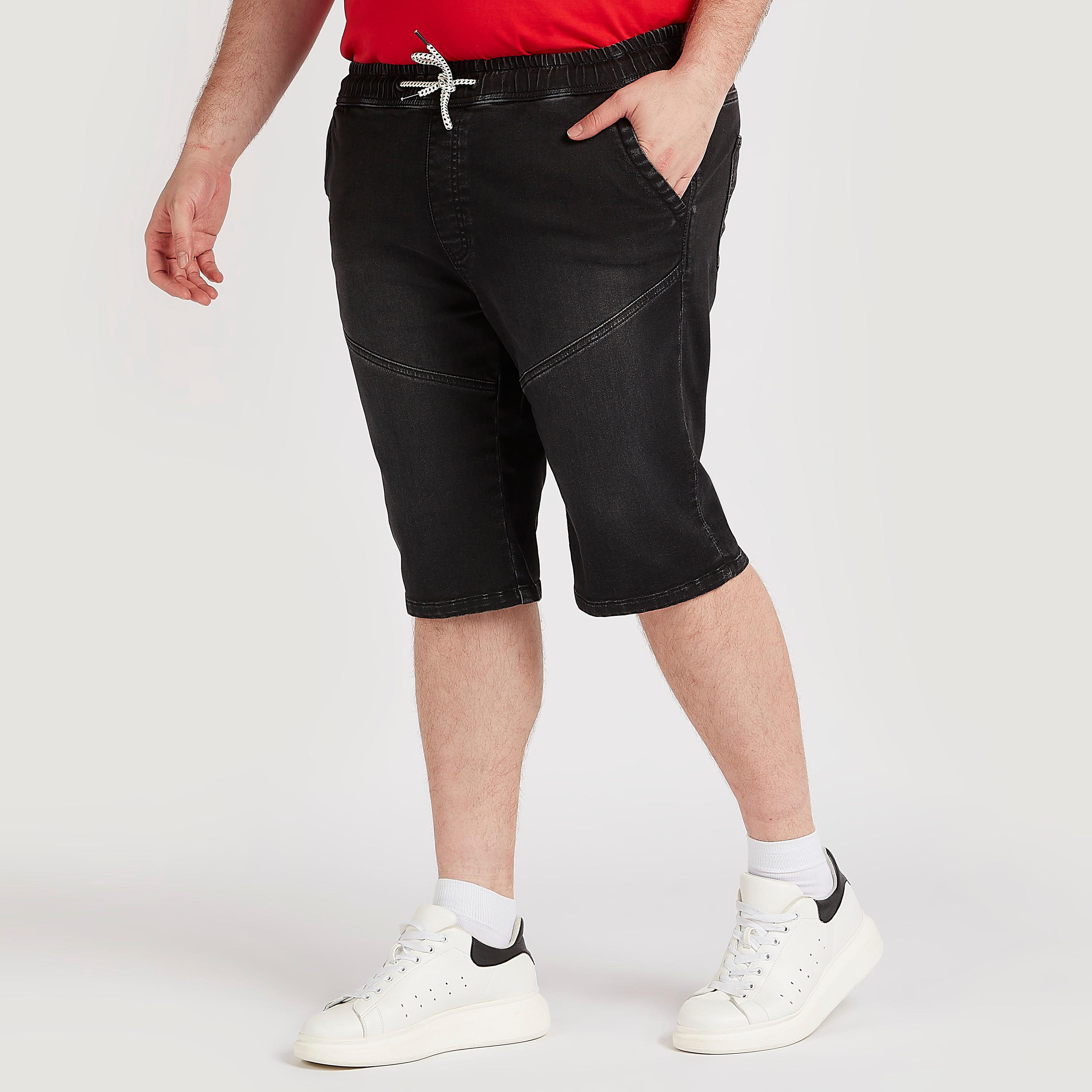 Mid-Rise Denim Shorts with Drawstring Closure-men-clothing-bottoms-shorts-image-1