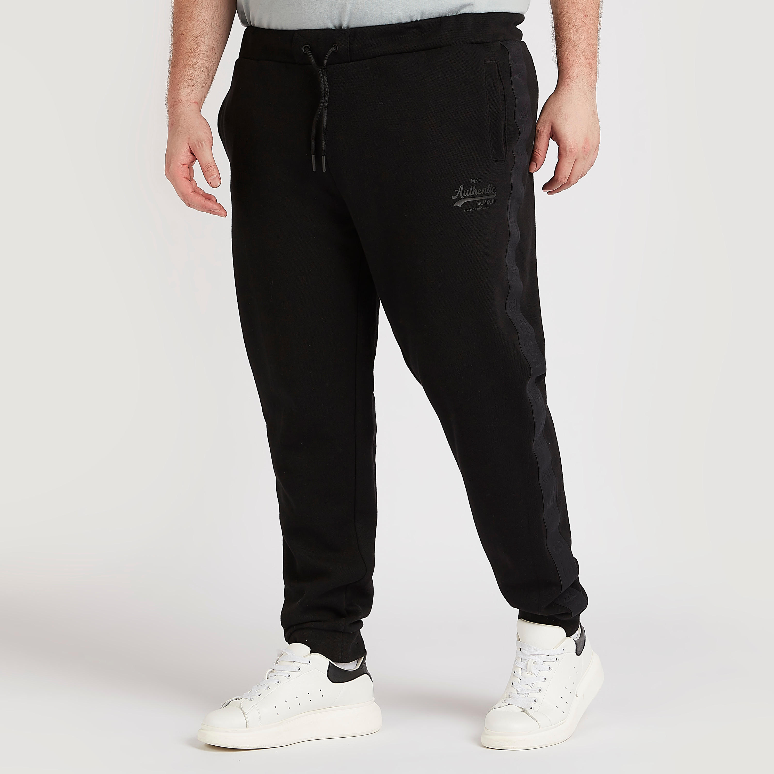 Solid Tape Detailed Joggers with Drawstring Closure-men-clothing-bottoms-joggers-image-1