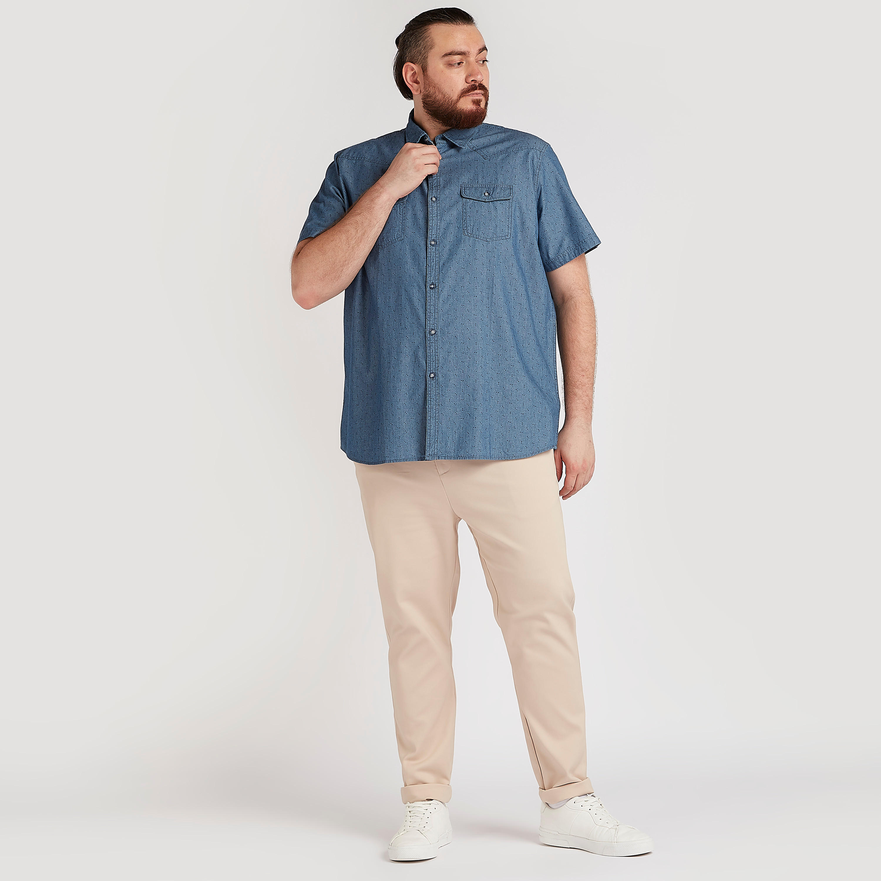 Textured Shirt with Short Sleeves and Chest Pockets-men-clothing-shirts-image-2