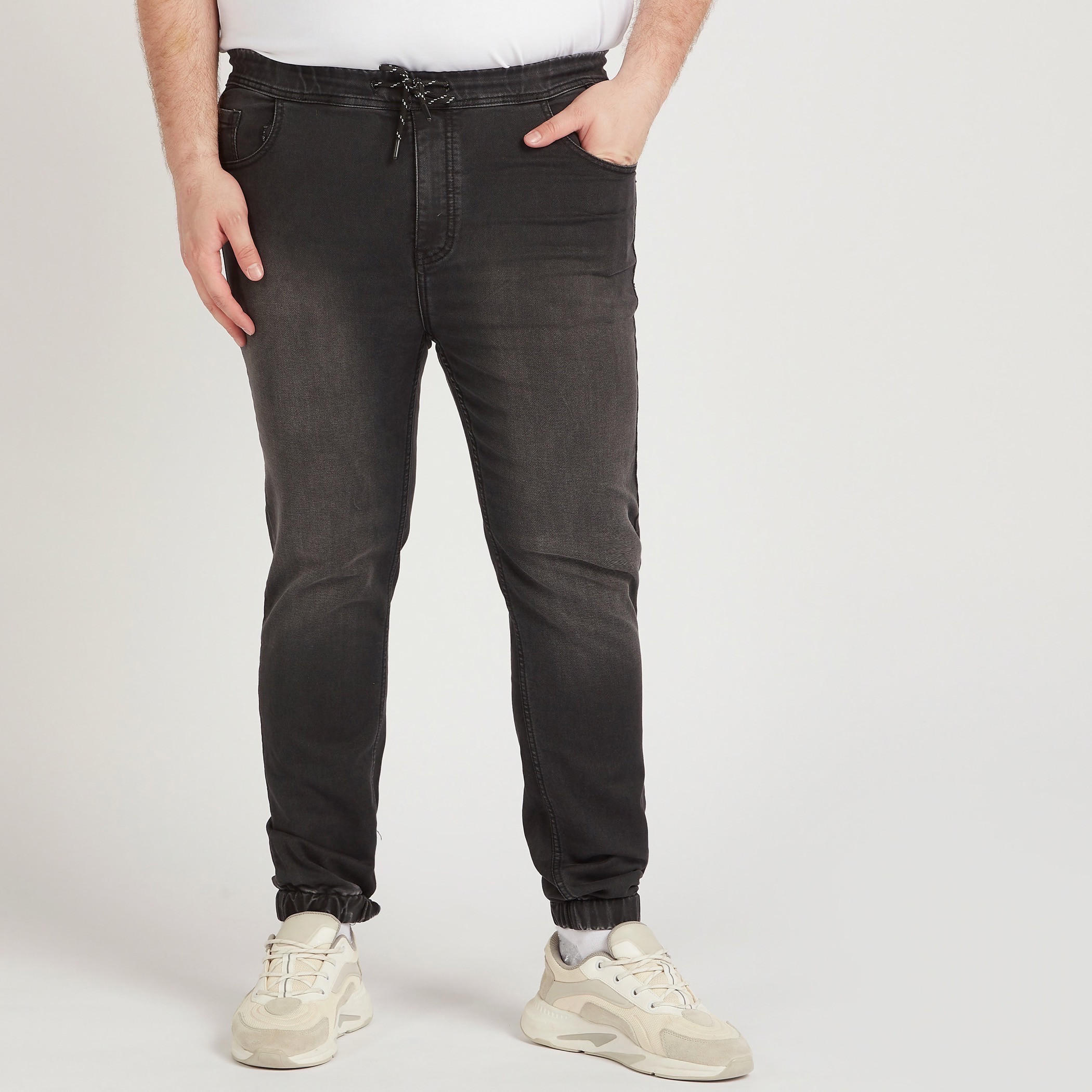 Solid Mid-Rise Denim Joggers with Drawstring Closure-men-clothing-bottoms-joggers-image-1