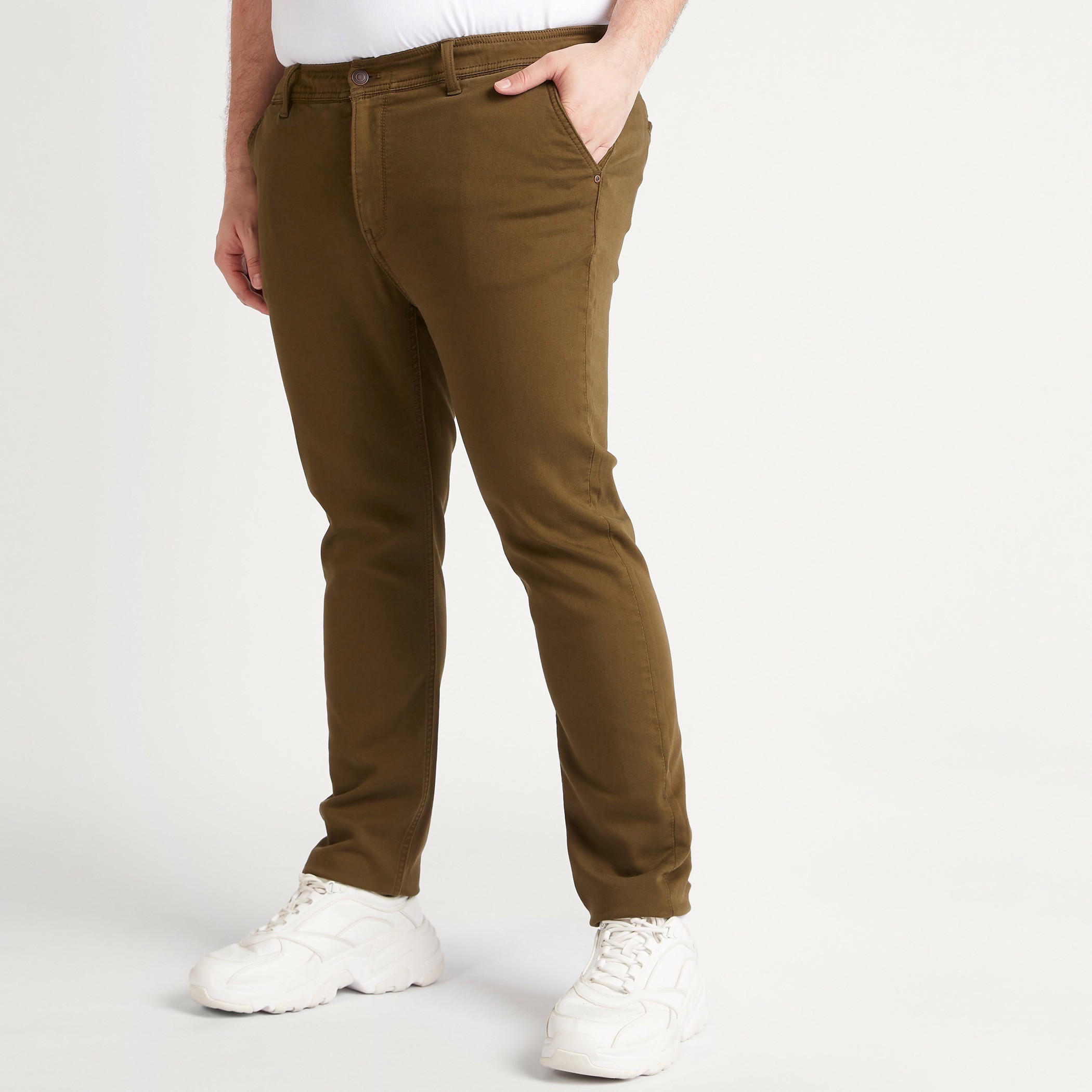 Solid Mid-Rise Pants with Pockets and Button Closure-men-clothing-bottoms-trousersandchinos-trousers-image-1