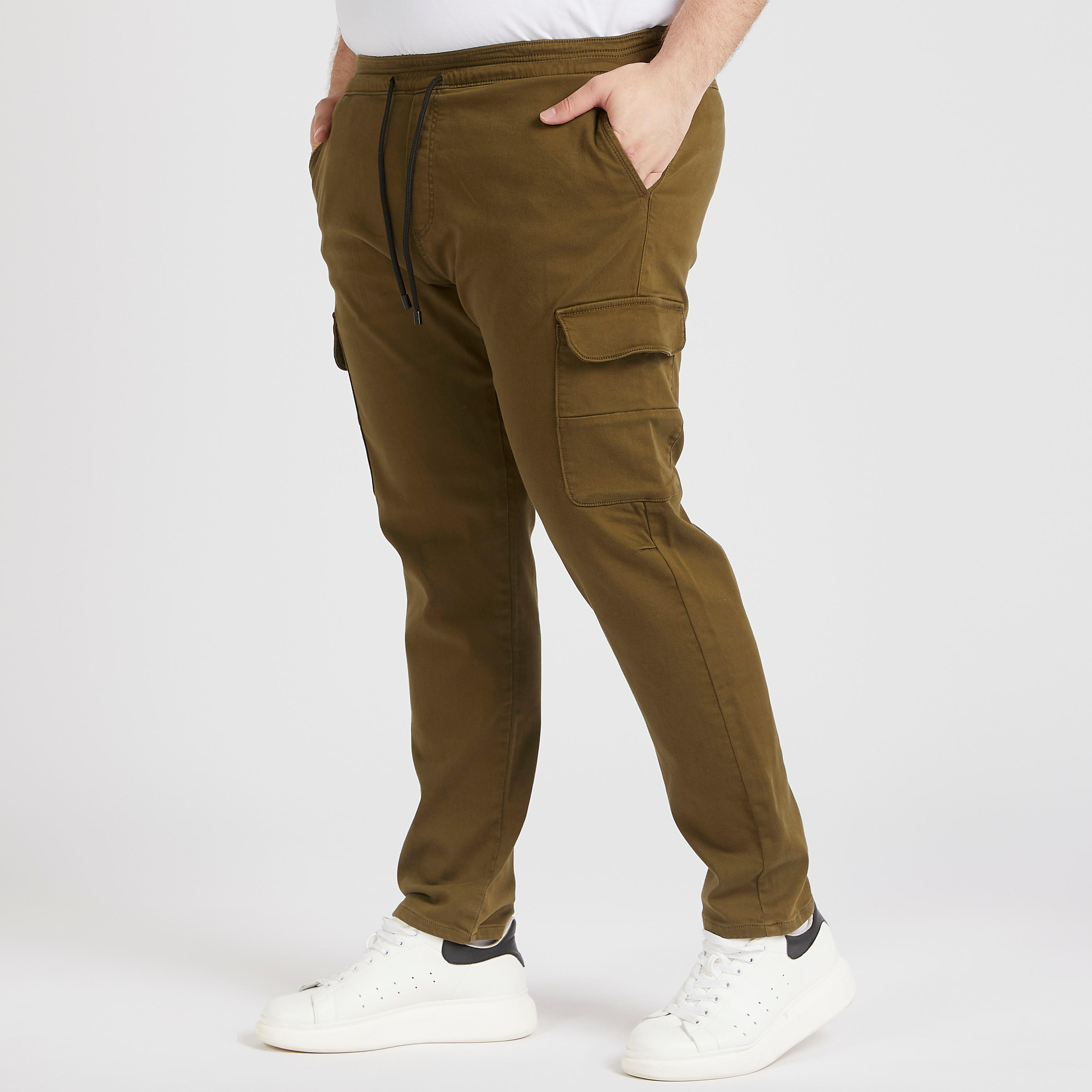 Solid Mid-Rise Cargo Pants with Drawstring Closure and Pockets-men-clothing-bottoms-trousersandchinos-trousers-image-1