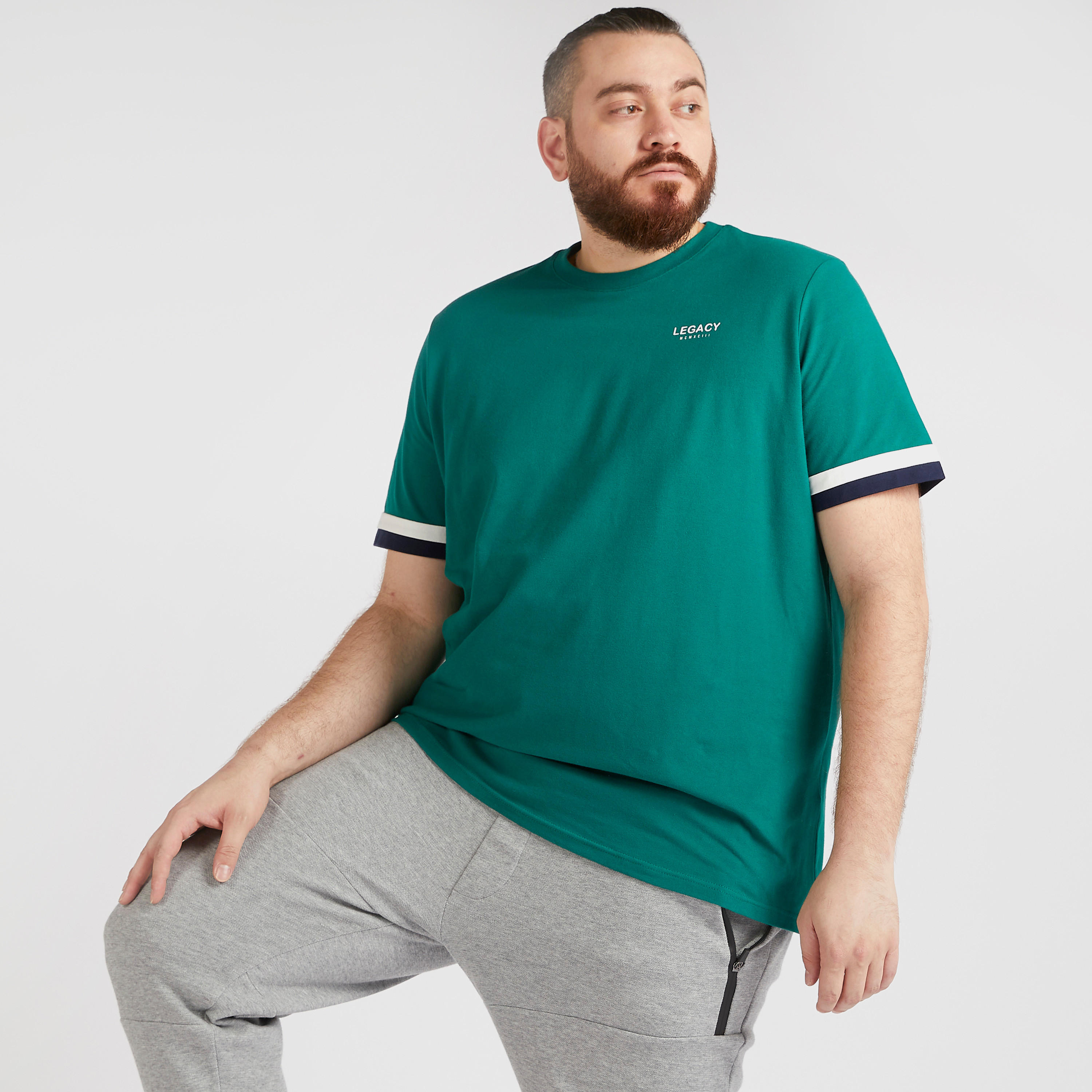 Solid T-shirt with Crew Neck and Tape Detail Sleeves-men-clothing-tshirtsandpolos-tshirts-image-1