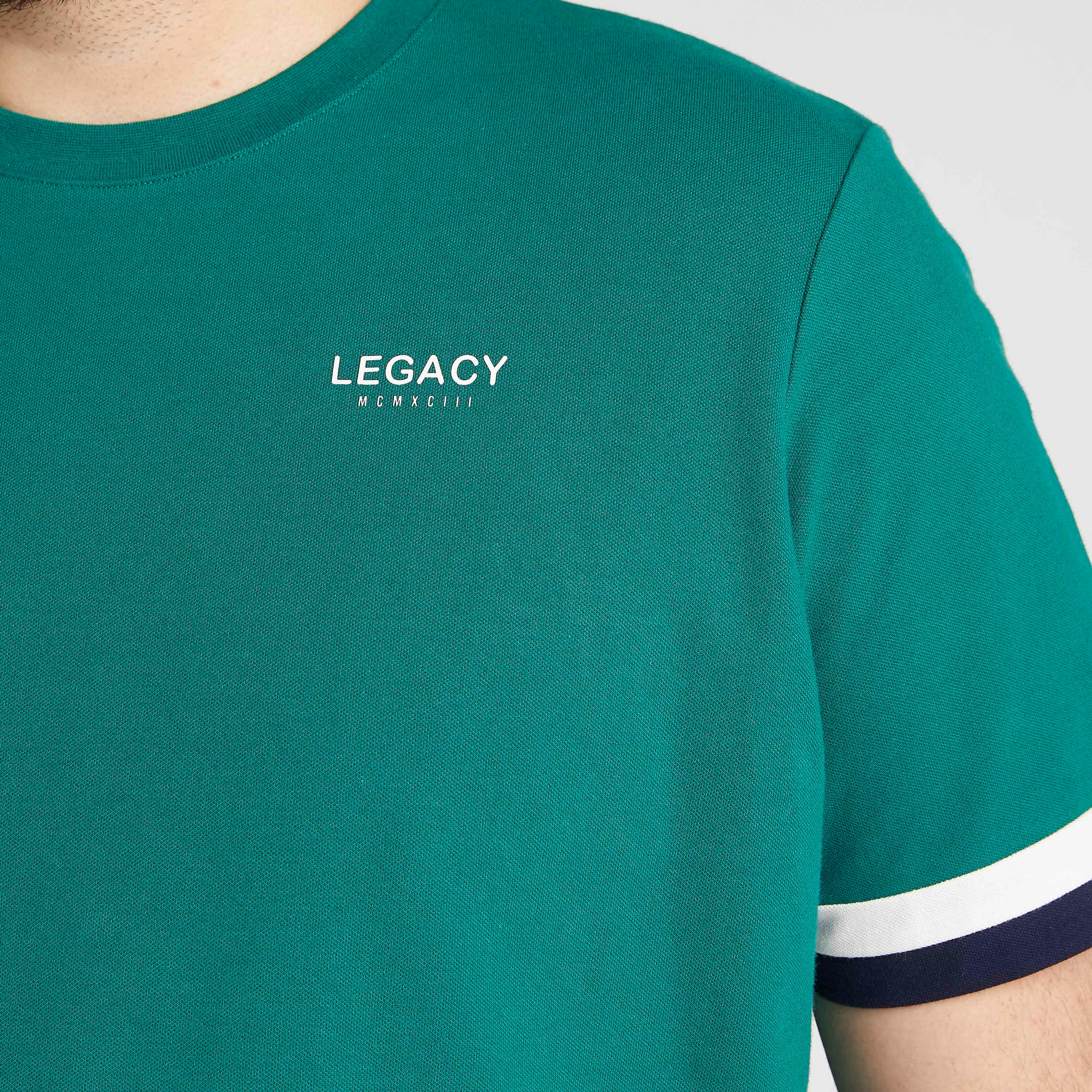 Solid T-shirt with Crew Neck and Tape Detail Sleeves-men-clothing-tshirtsandpolos-tshirts-image-3