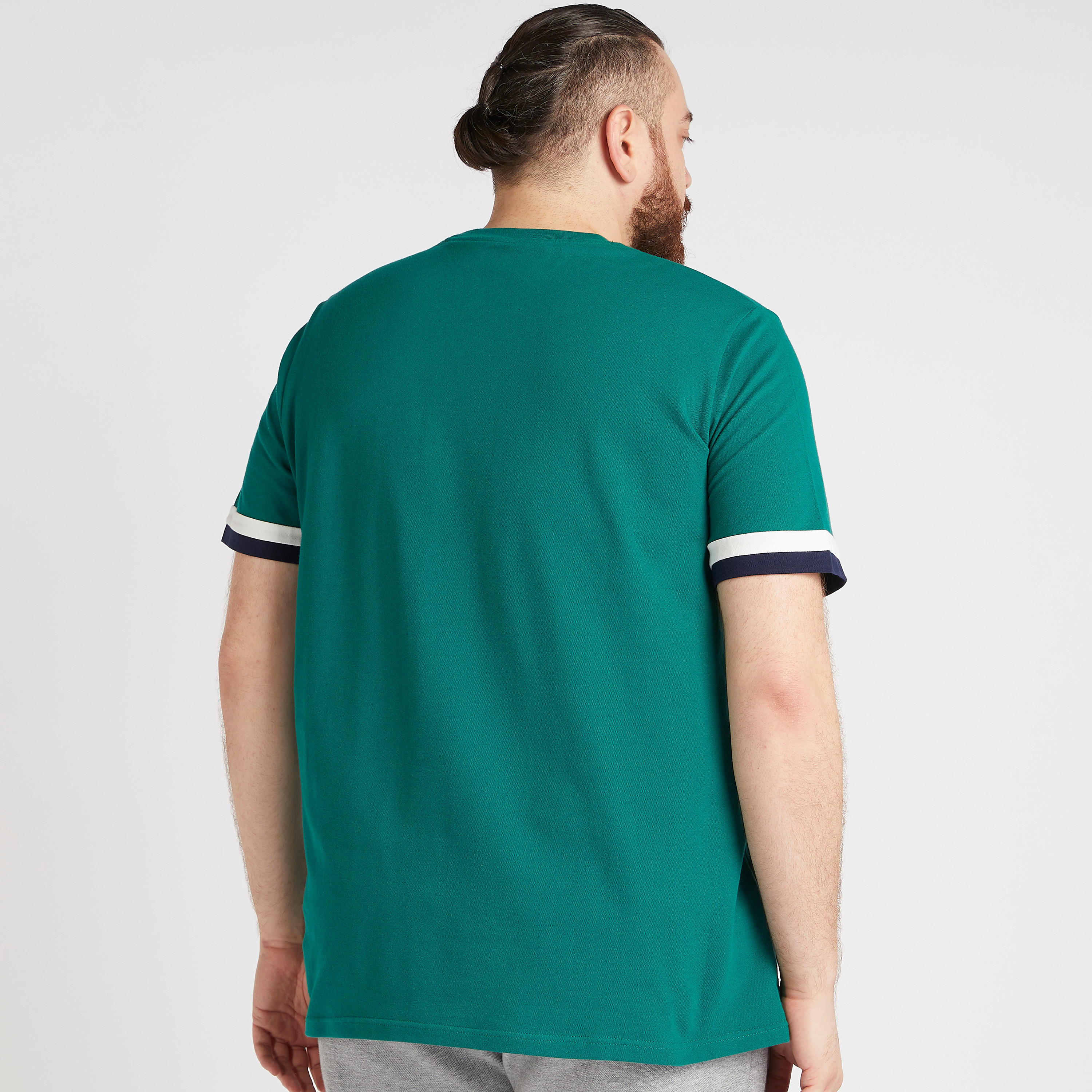 Solid T-shirt with Crew Neck and Tape Detail Sleeves-men-clothing-tshirtsandpolos-tshirts-image-4