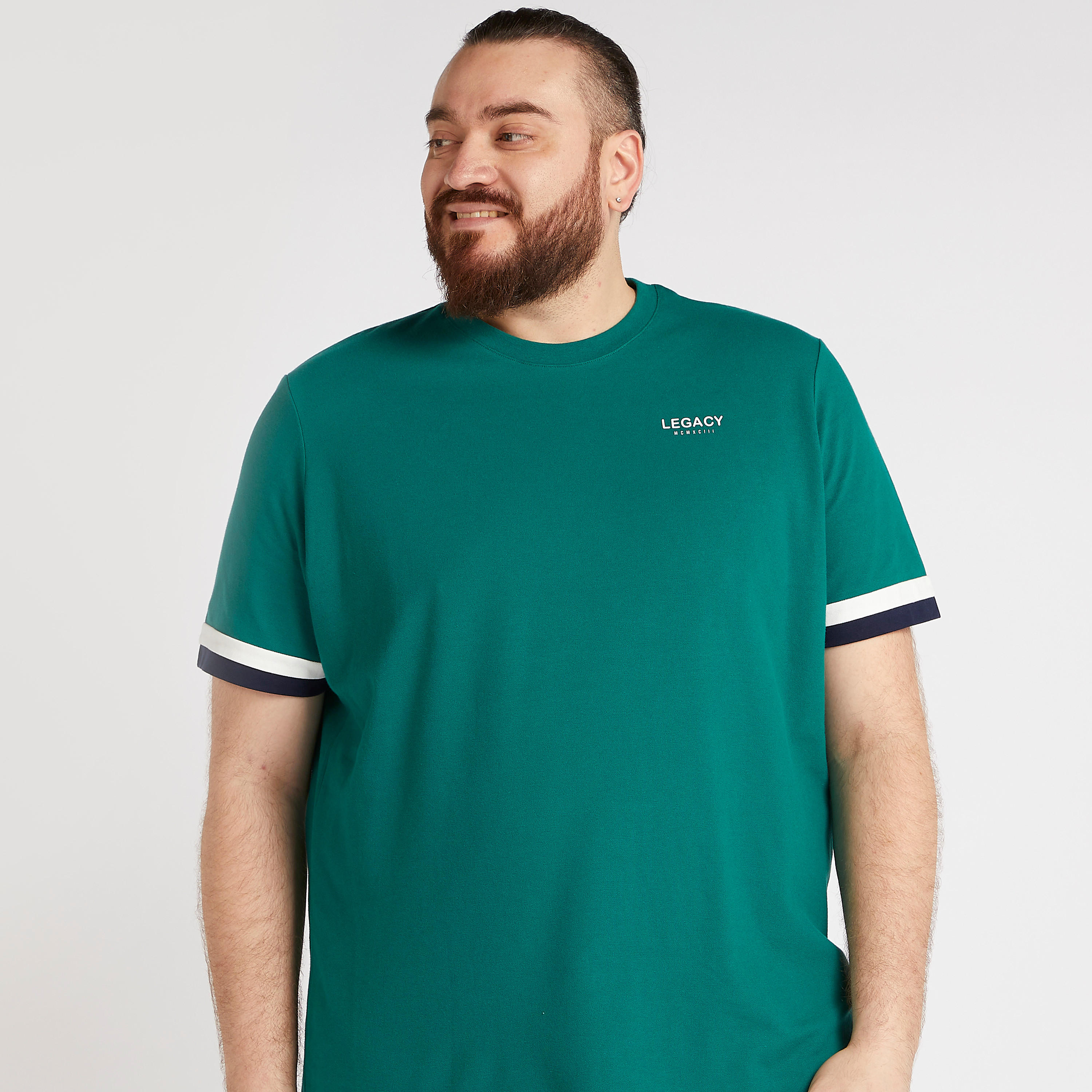 Solid T-shirt with Crew Neck and Tape Detail Sleeves-men-clothing-tshirtsandpolos-tshirts-image-5