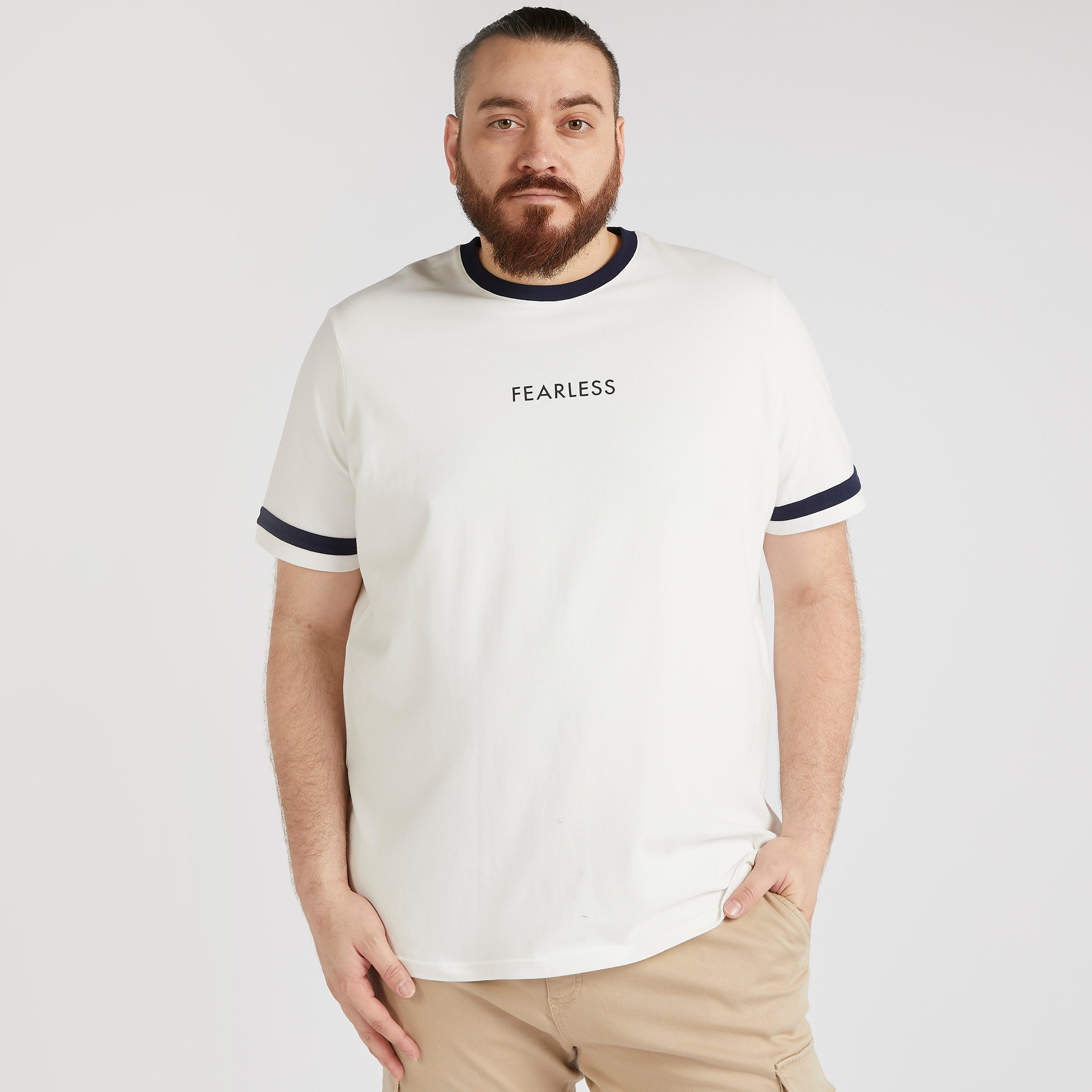 Text Print T-shirt with Crew Neck and Tipping Detail-men-clothing-tshirtsandpolos-tshirts-image-1