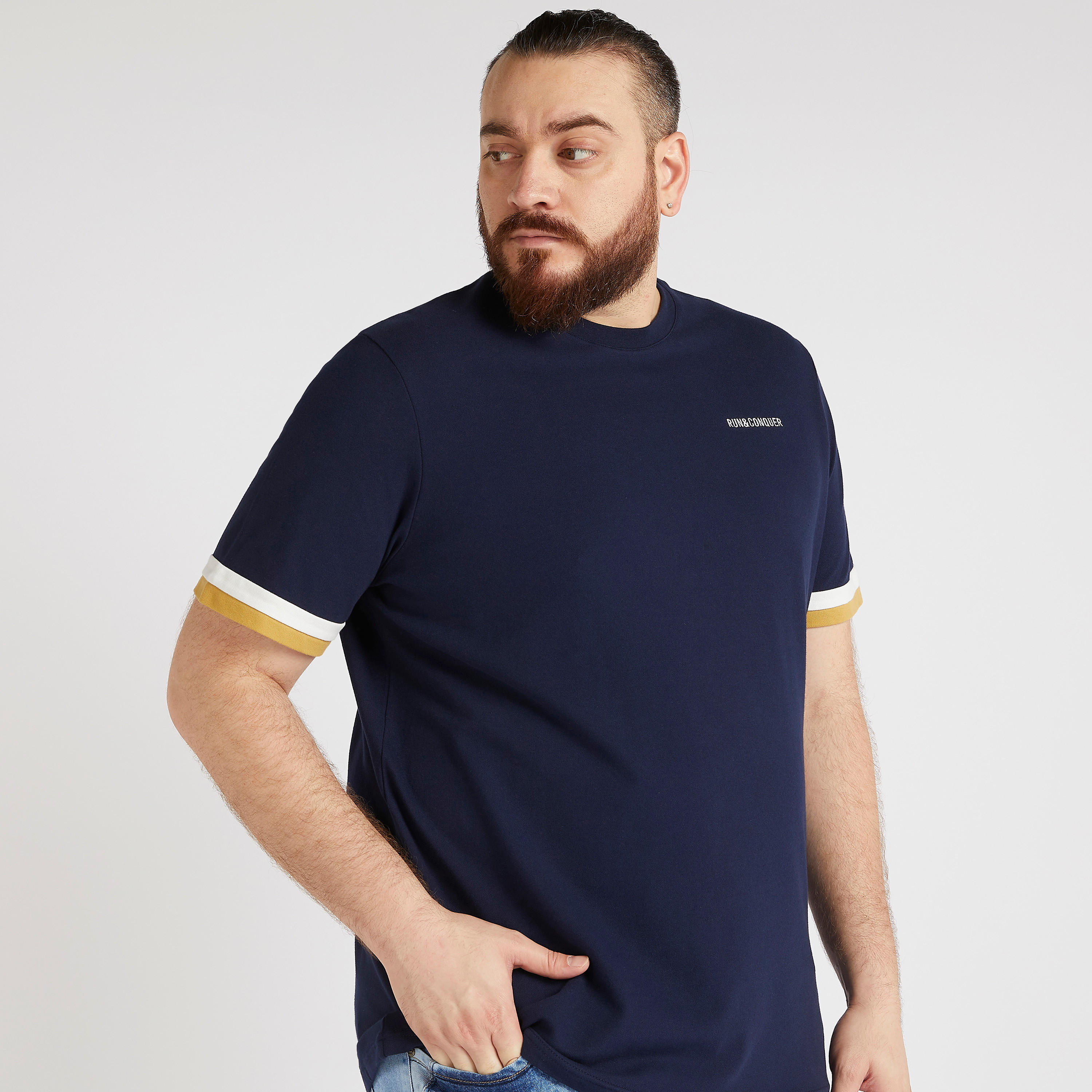 Solid T-shirt with Crew Neck and Tipping Detail-men-clothing-tshirtsandpolos-tshirts-image-1