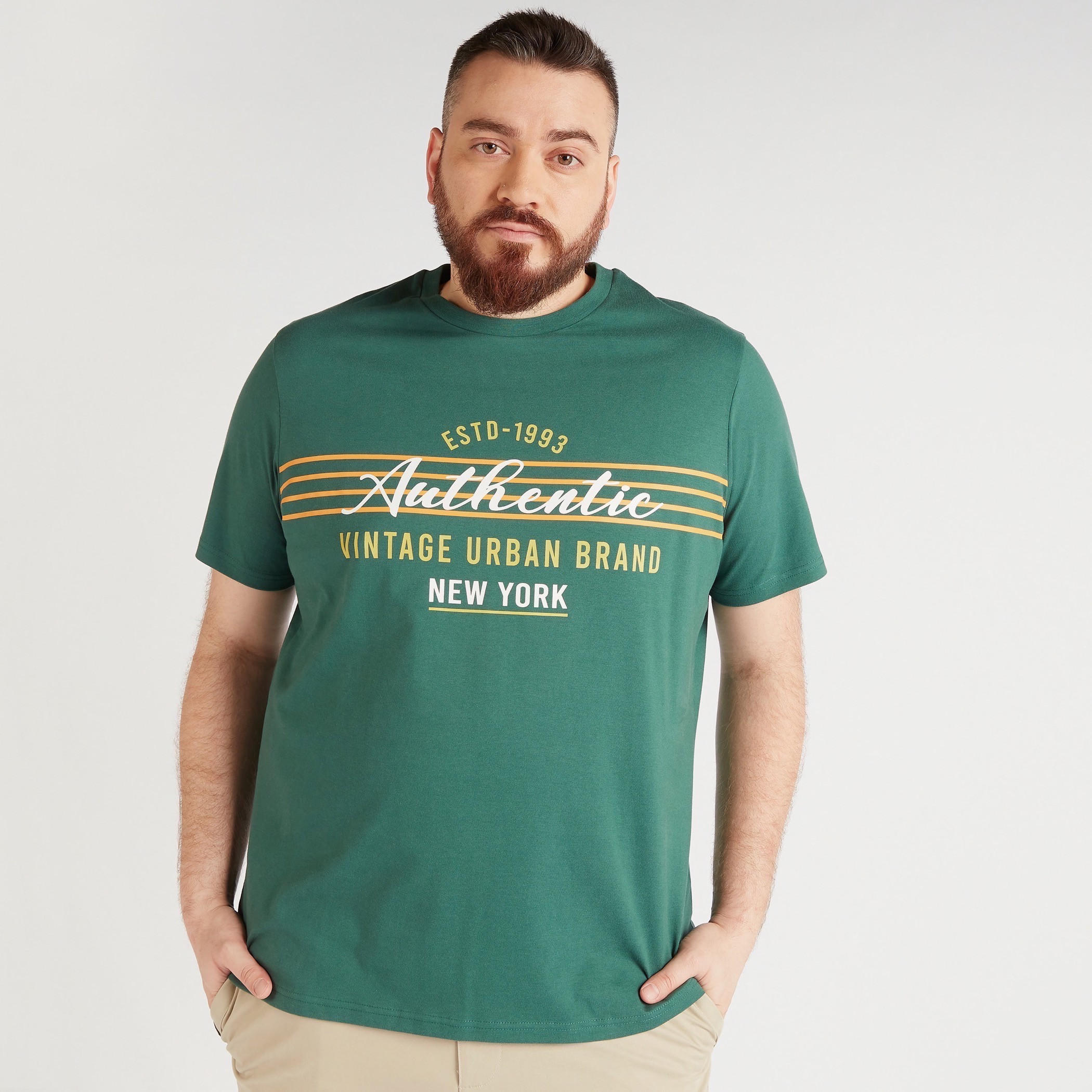Printed Crew Neck T-shirt with Short Sleeves-men-clothing-tshirtsandpolos-tshirts-image-5