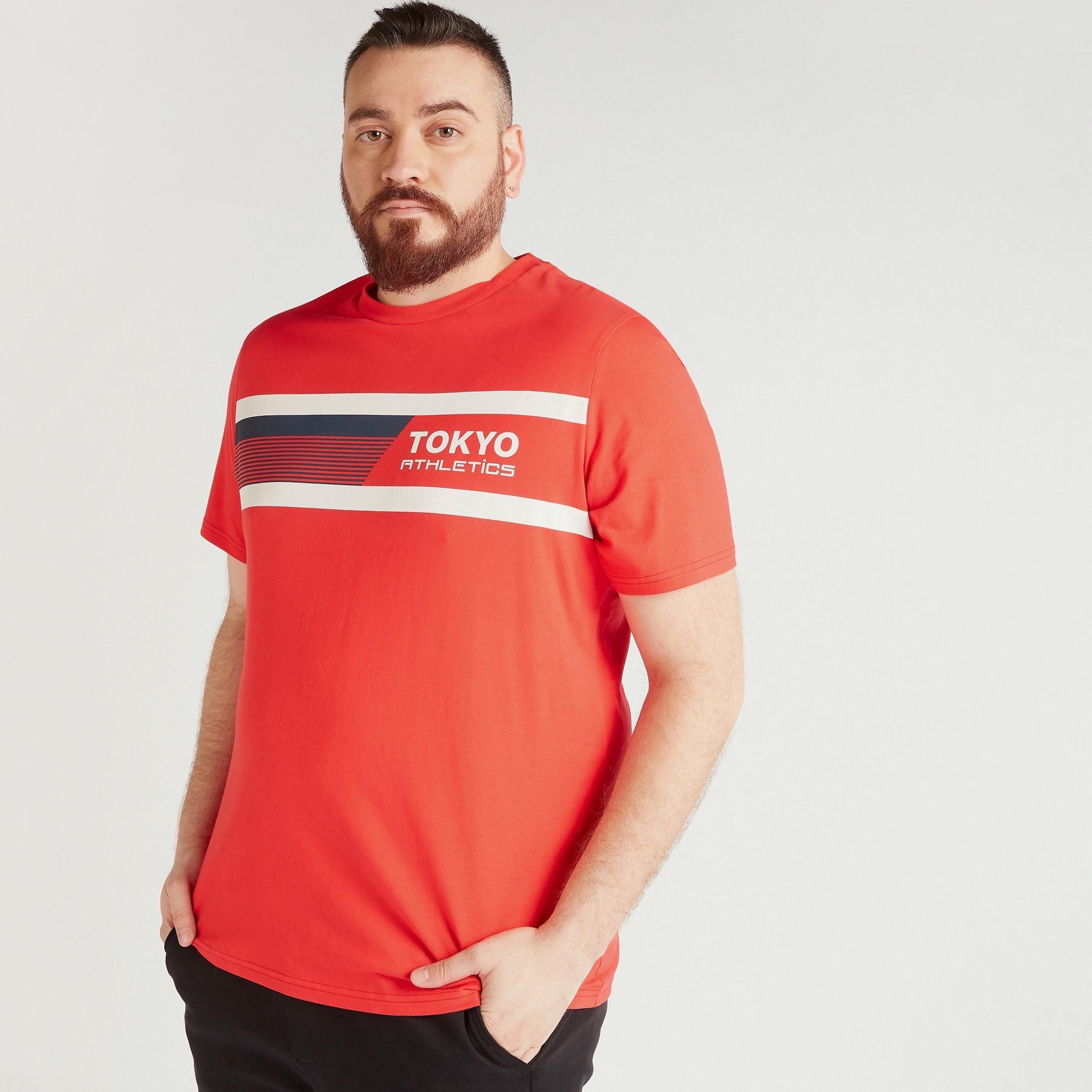 Printed Crew Neck T-shirt with Short Sleeves-men-clothing-tshirtsandpolos-tshirts-image-1